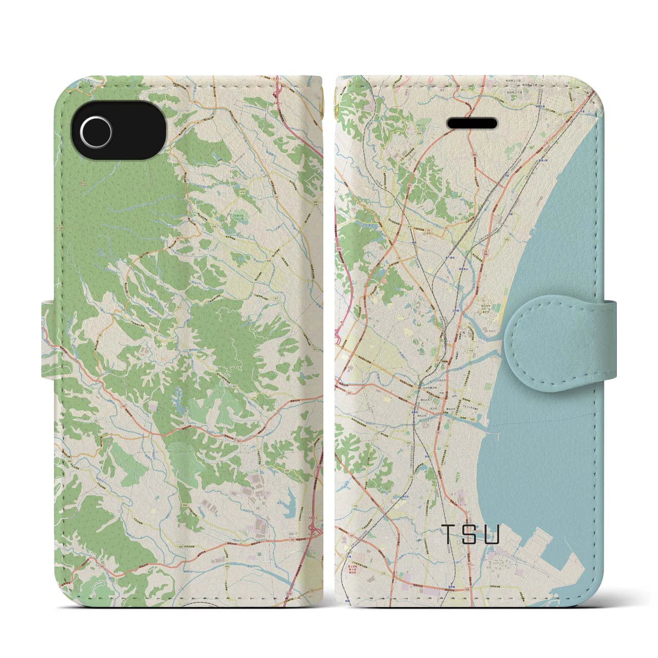 【津(三重県)】地図柄iPhoneケース(手帳タイプ)ナチュラル・iPhone SE(第3 / 第2世代) / 8 / 7 / 6s / 6 用