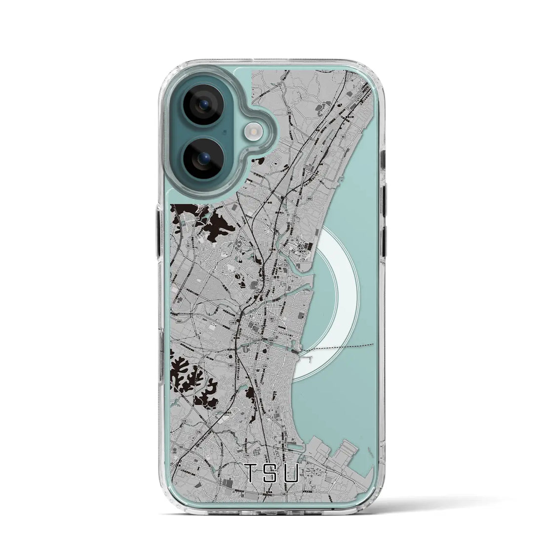 【津(三重県)】地図柄iPhoneケース(MagSafeタイプ)モノトーン・iPhone 16 Pro 用