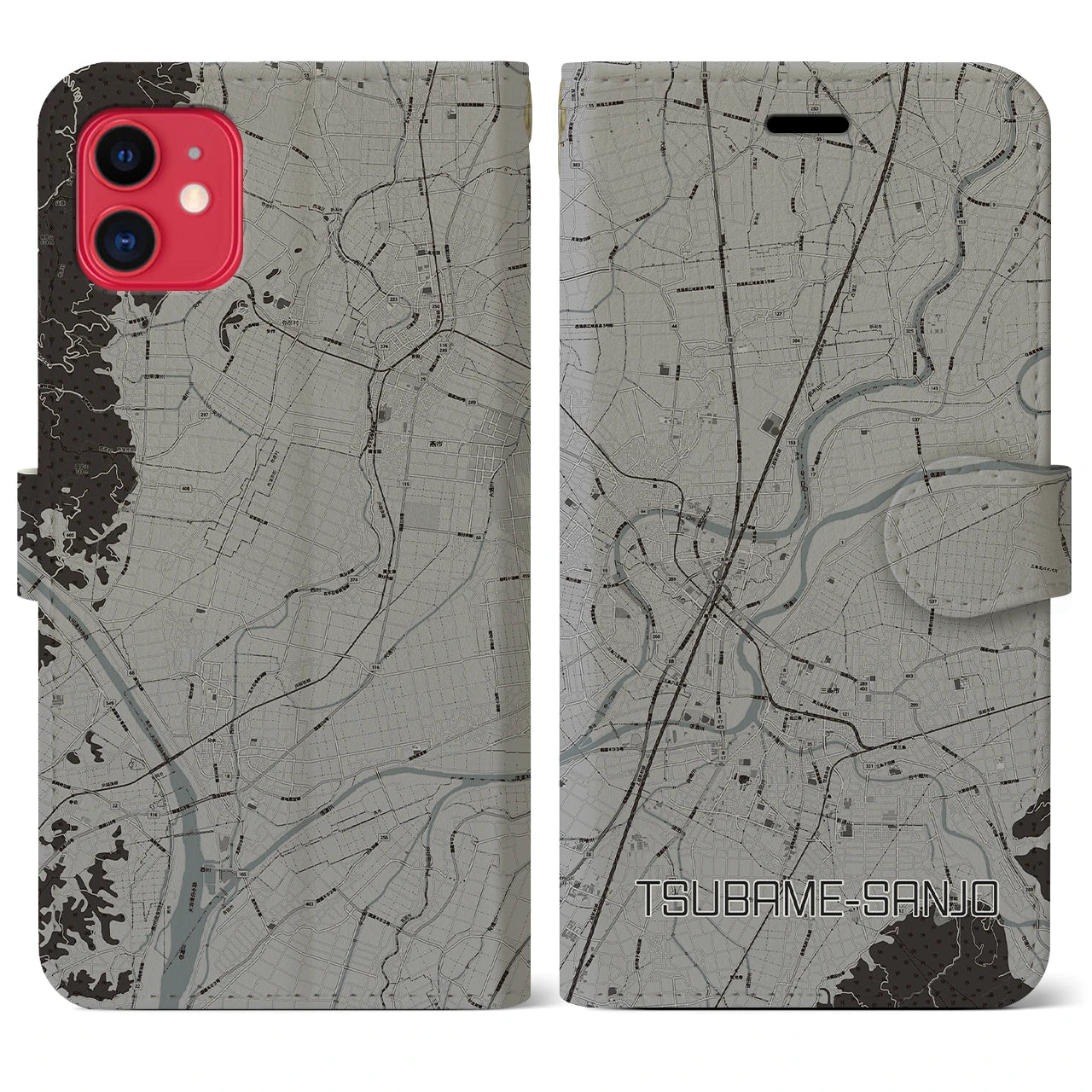 【燕三条(新潟県)】地図柄iPhoneケース(手帳タイプ)モノトーン・iPhone 11 用