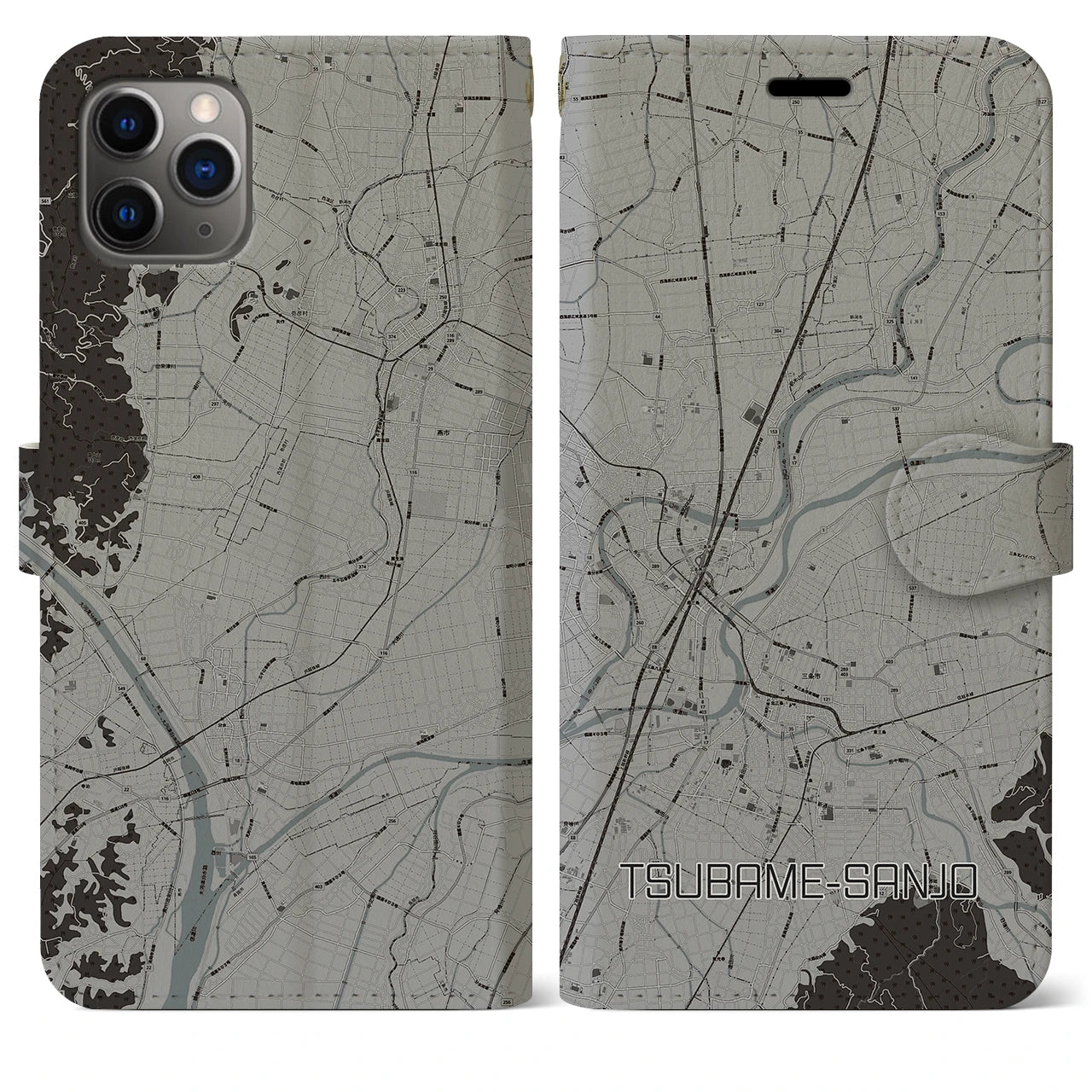 【燕三条(新潟県)】地図柄iPhoneケース(手帳タイプ)モノトーン・iPhone 11 Pro Max 用