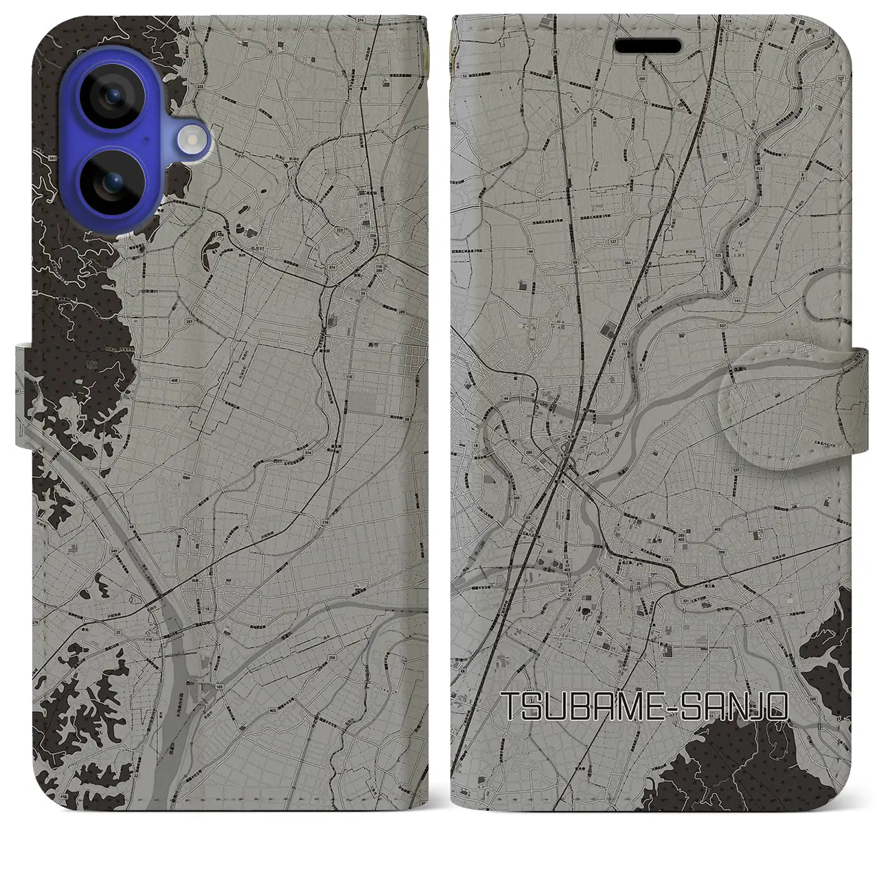 【燕三条(新潟県)】地図柄iPhoneケース(手帳タイプ)モノトーン・iPhone 16 Pro Max 用