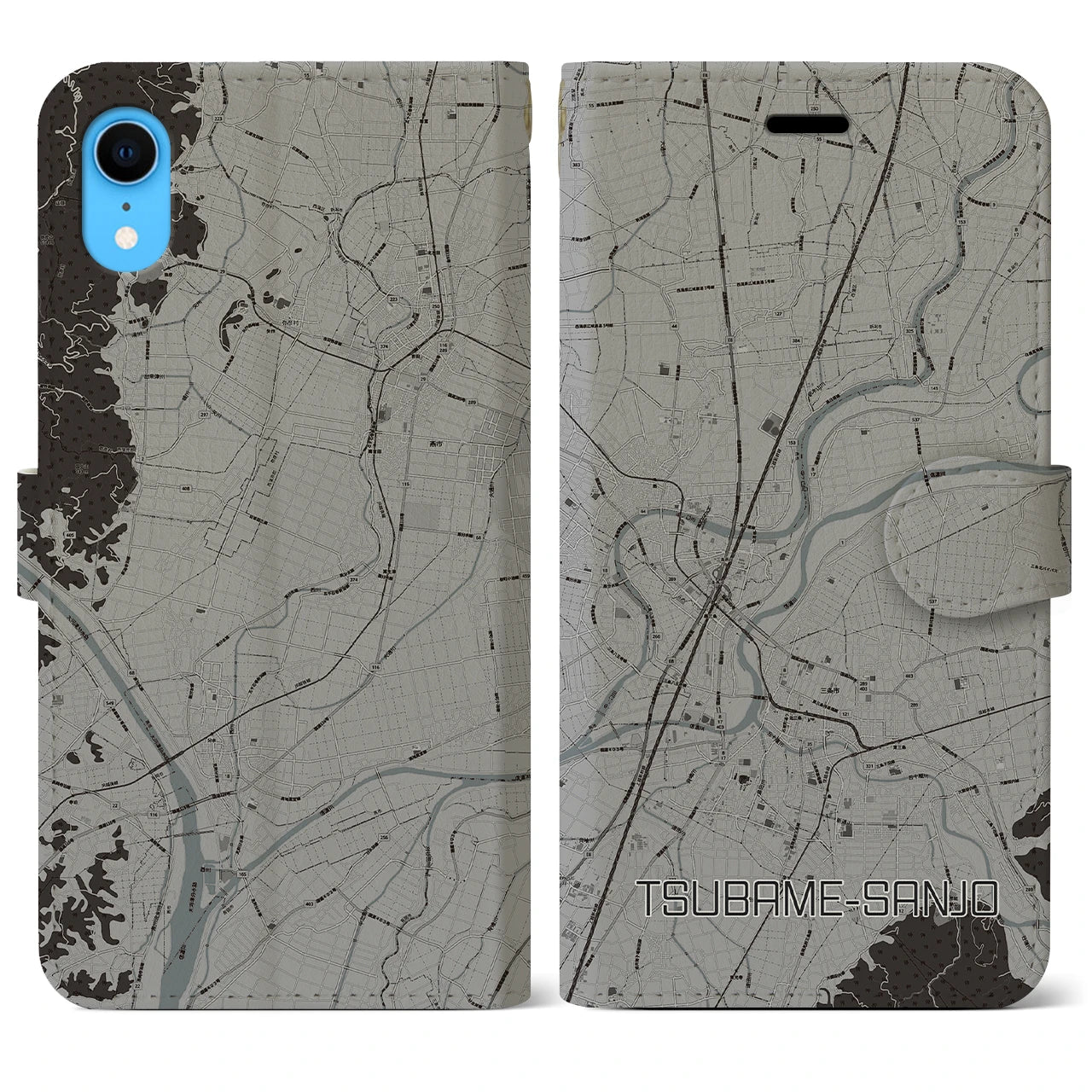 【燕三条(新潟県)】地図柄iPhoneケース(手帳タイプ)モノトーン・iPhone XR 用