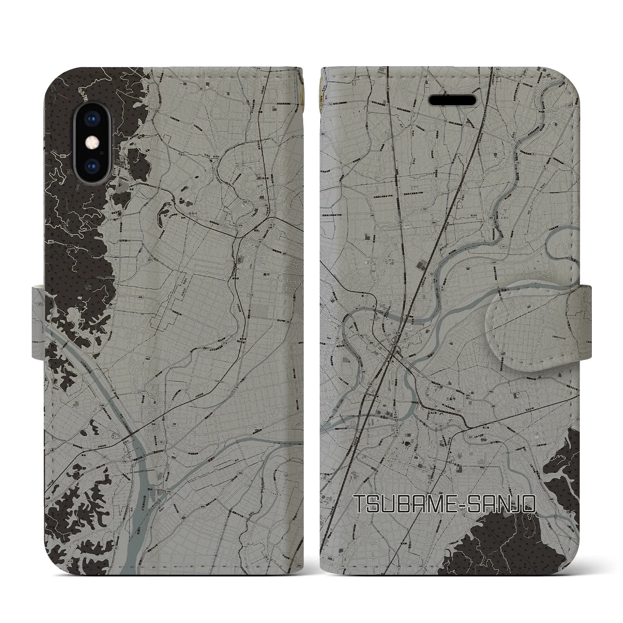 【燕三条(新潟県)】地図柄iPhoneケース(手帳タイプ)モノトーン・iPhone XS / X 用