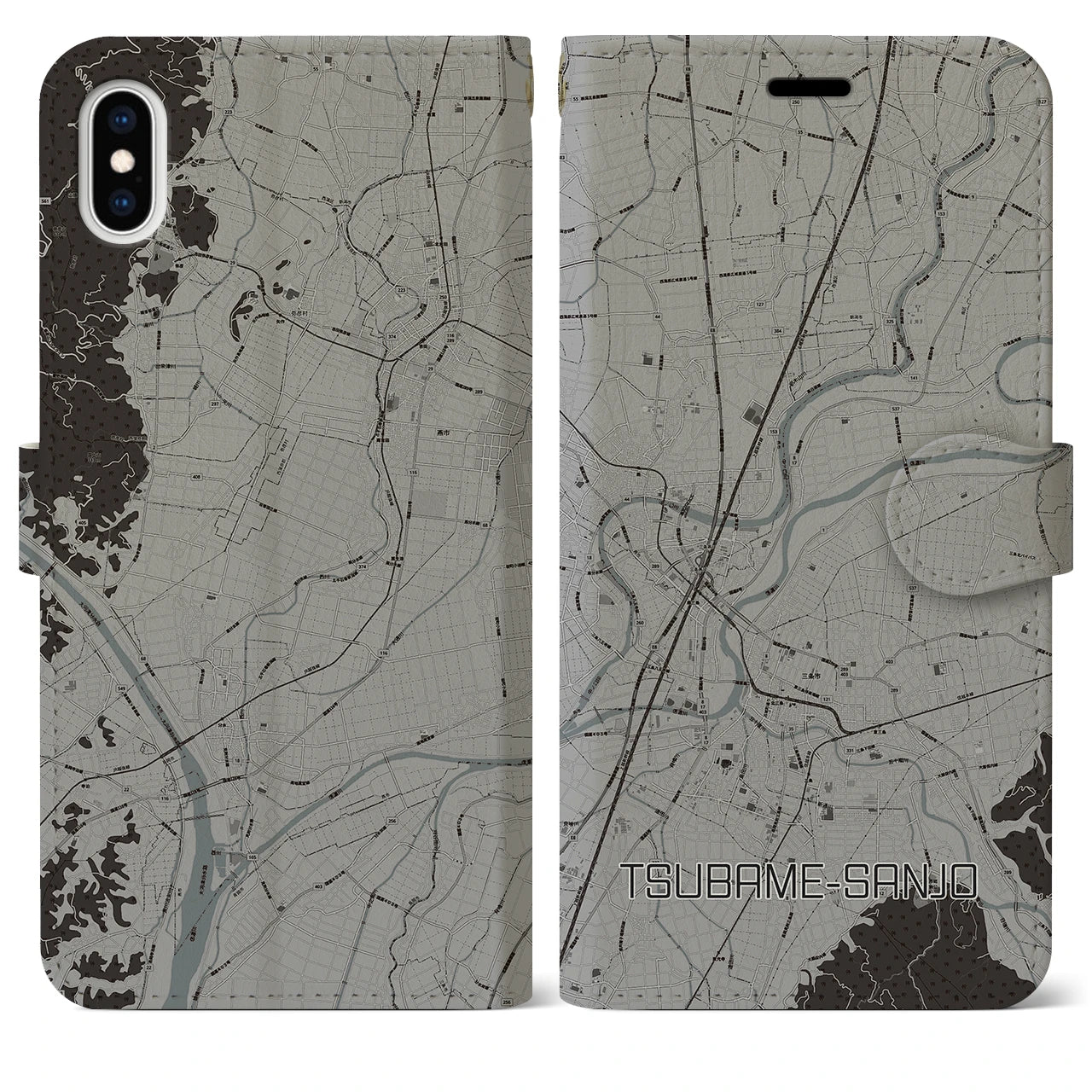 【燕三条(新潟県)】地図柄iPhoneケース(手帳タイプ)モノトーン・iPhone XS Max 用