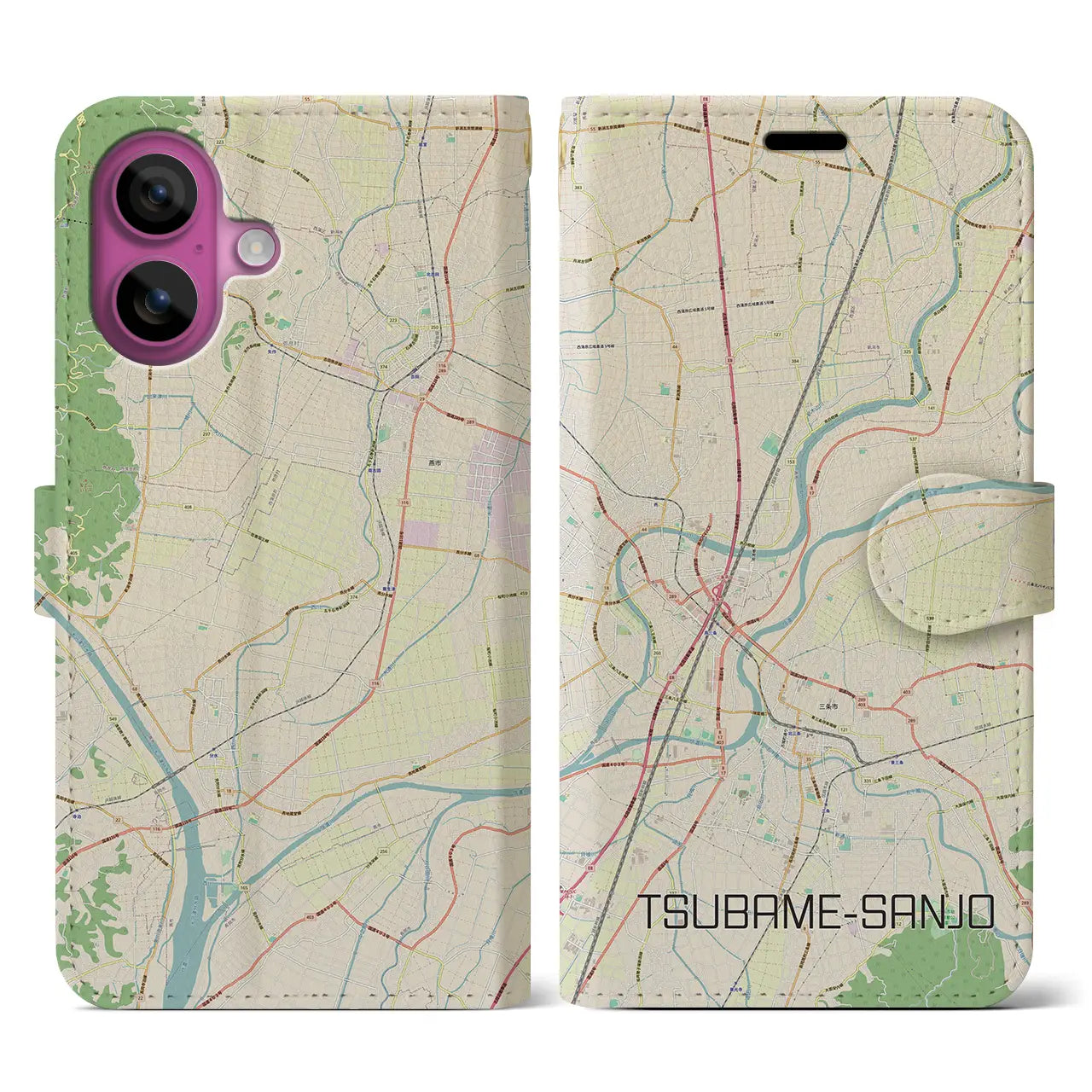 【燕三条(新潟県)】地図柄iPhoneケース(手帳タイプ)ナチュラル・iPhone 16 Pro 用