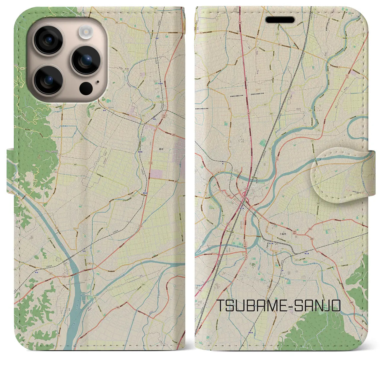 【燕三条(新潟県)】地図柄iPhoneケース(手帳タイプ)ナチュラル・iPhone 16 Plus 用