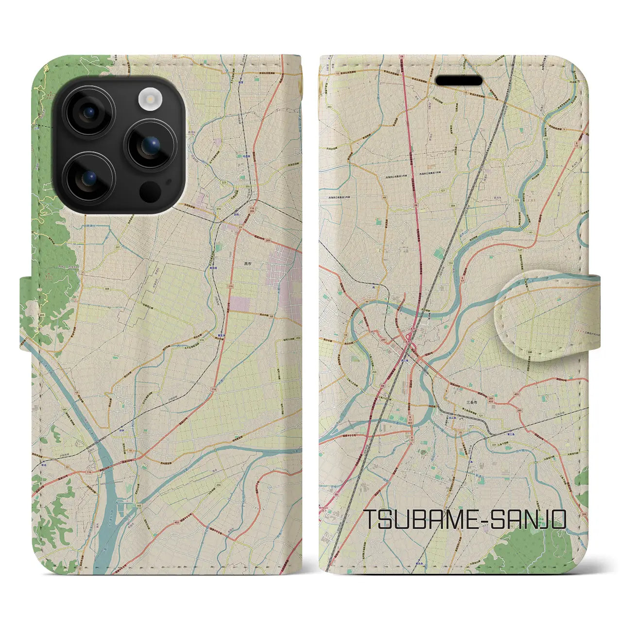 【燕三条(新潟県)】地図柄iPhoneケース(手帳タイプ)ナチュラル・iPhone 16 用
