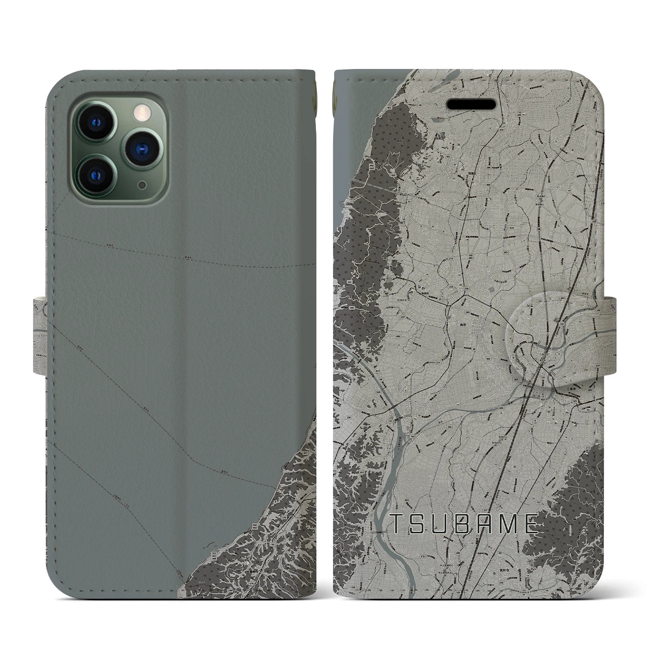 【燕(新潟県)】地図柄iPhoneケース(手帳タイプ)モノトーン・iPhone 11 Pro 用