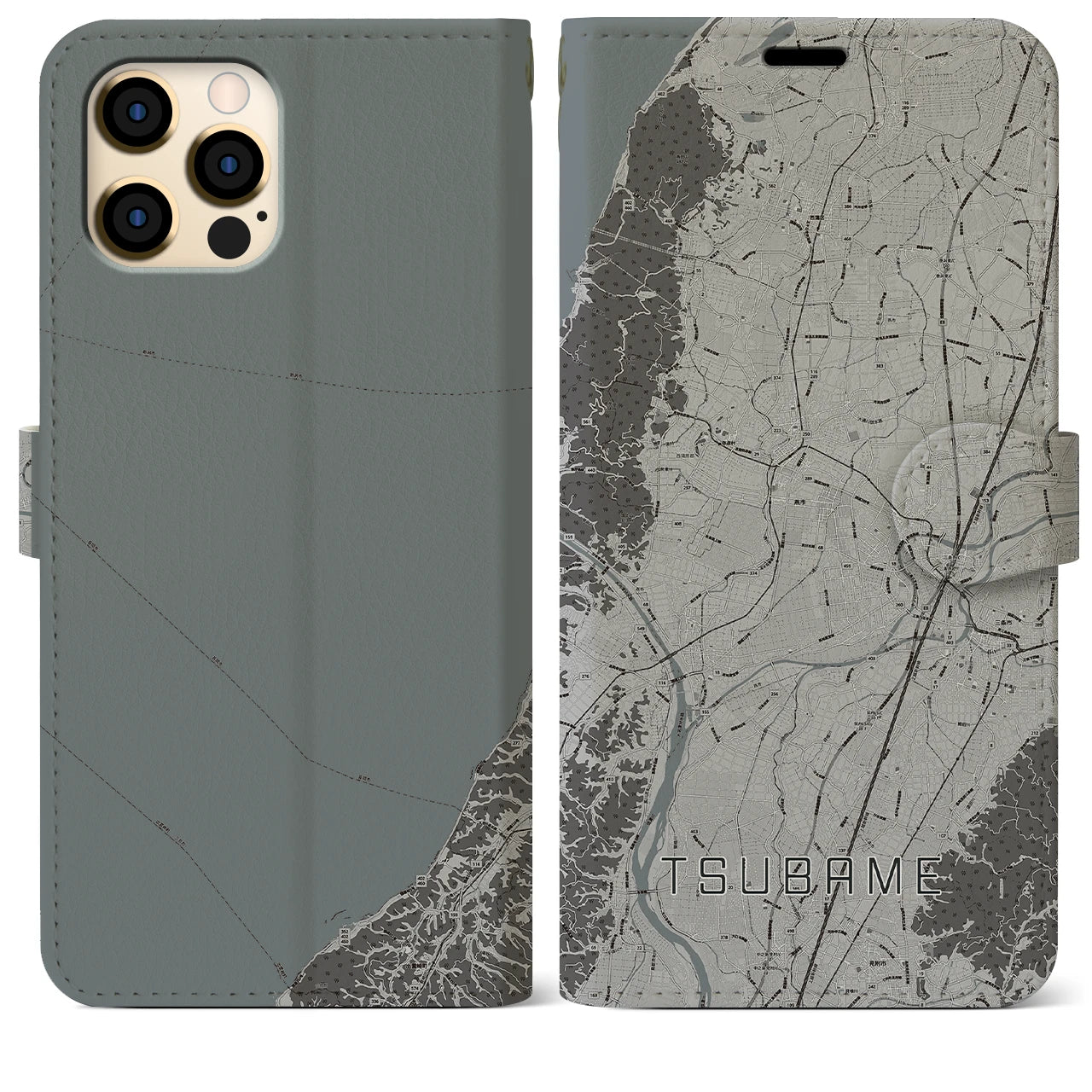 【燕(新潟県)】地図柄iPhoneケース(手帳タイプ)モノトーン・iPhone 12 Pro Max 用