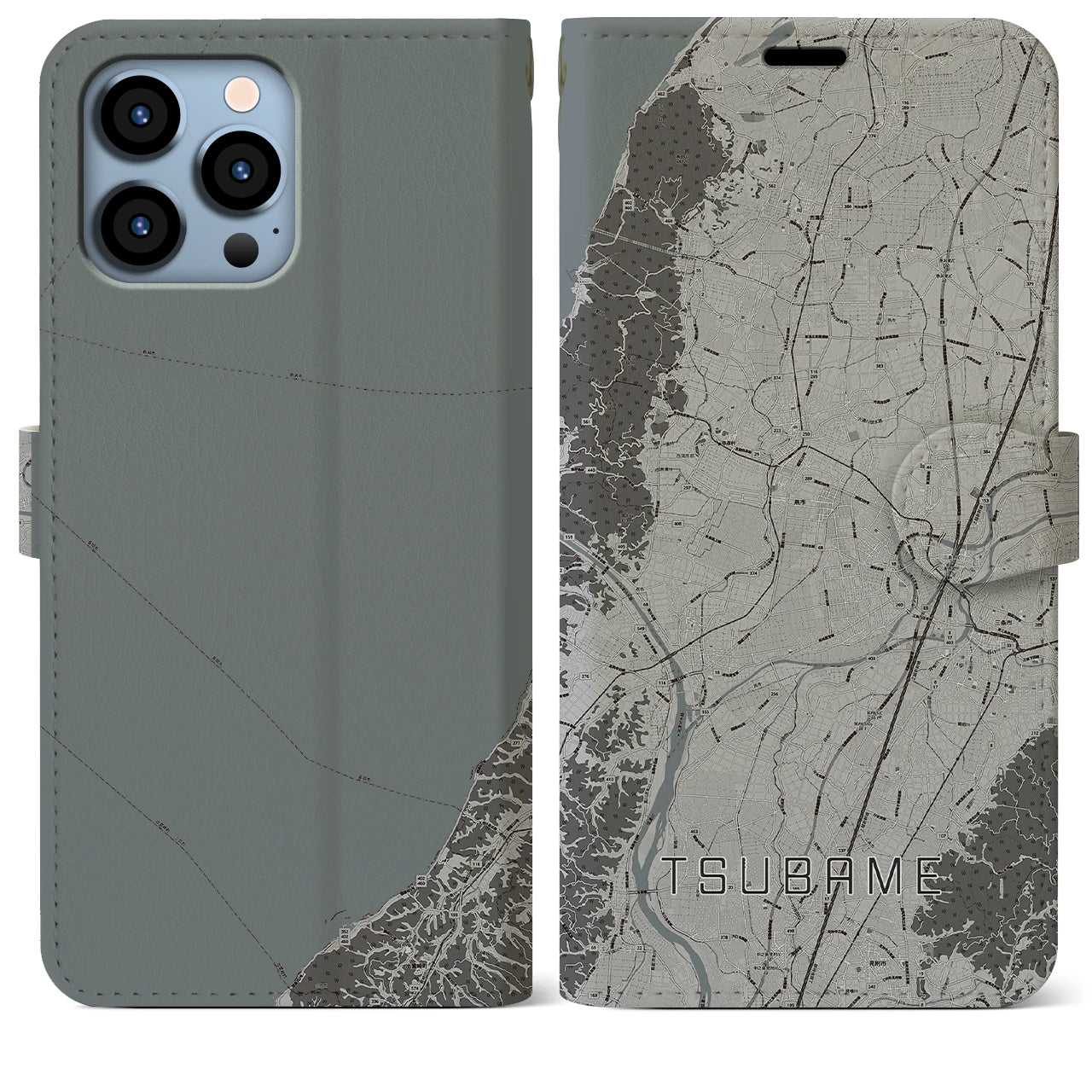 【燕(新潟県)】地図柄iPhoneケース(手帳タイプ)モノトーン・iPhone 13 Pro Max 用