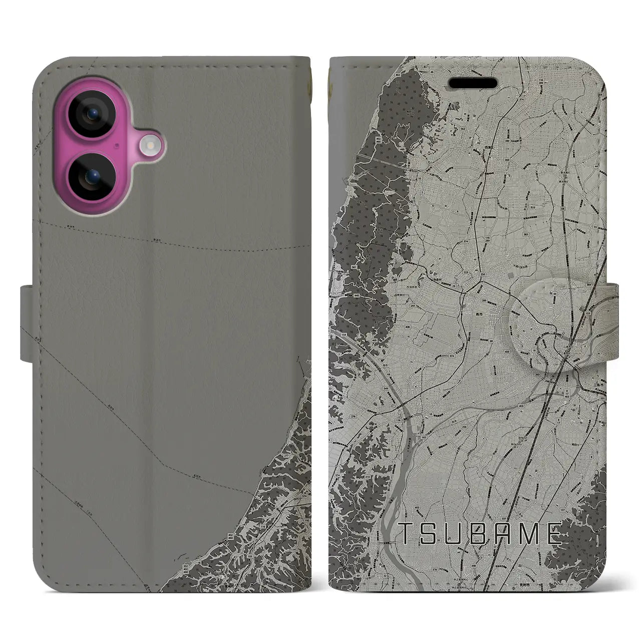 【燕(新潟県)】地図柄iPhoneケース(手帳タイプ)モノトーン・iPhone 16 Pro 用