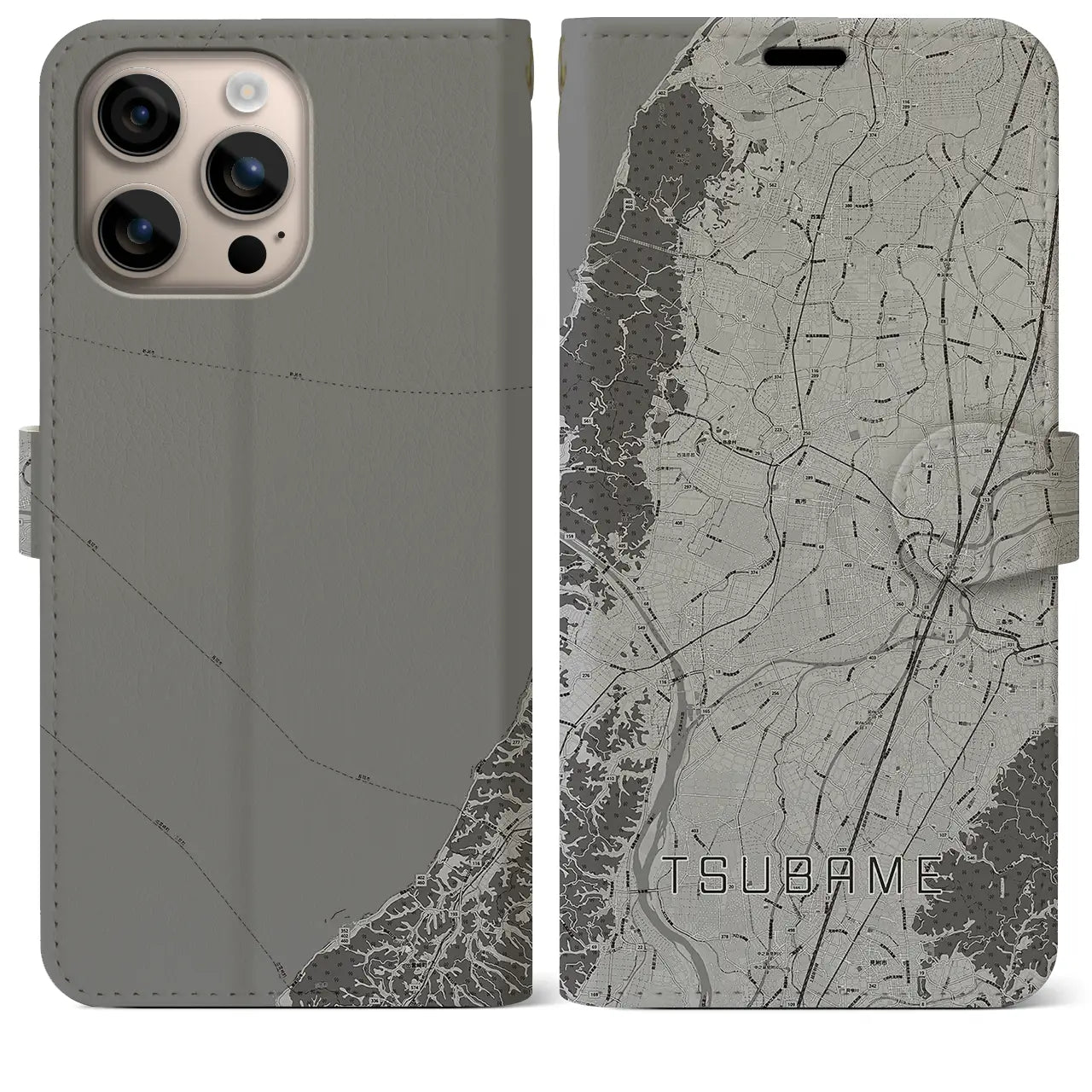 【燕(新潟県)】地図柄iPhoneケース(手帳タイプ)モノトーン・iPhone 16 Plus 用