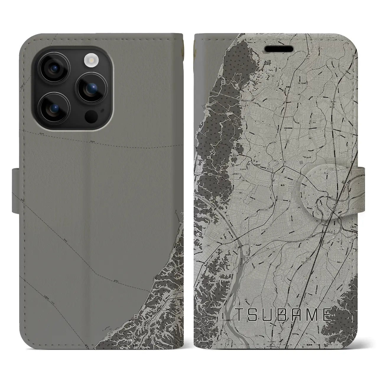 【燕(新潟県)】地図柄iPhoneケース(手帳タイプ)モノトーン・iPhone 16 用