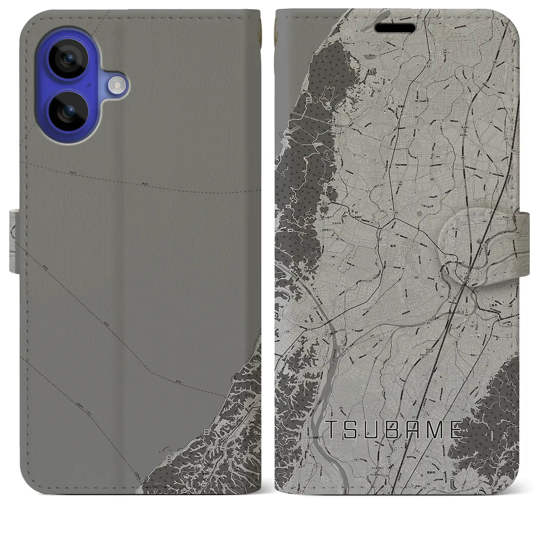 【燕(新潟県)】地図柄iPhoneケース(手帳タイプ)モノトーン・iPhone 16 Pro Max 用