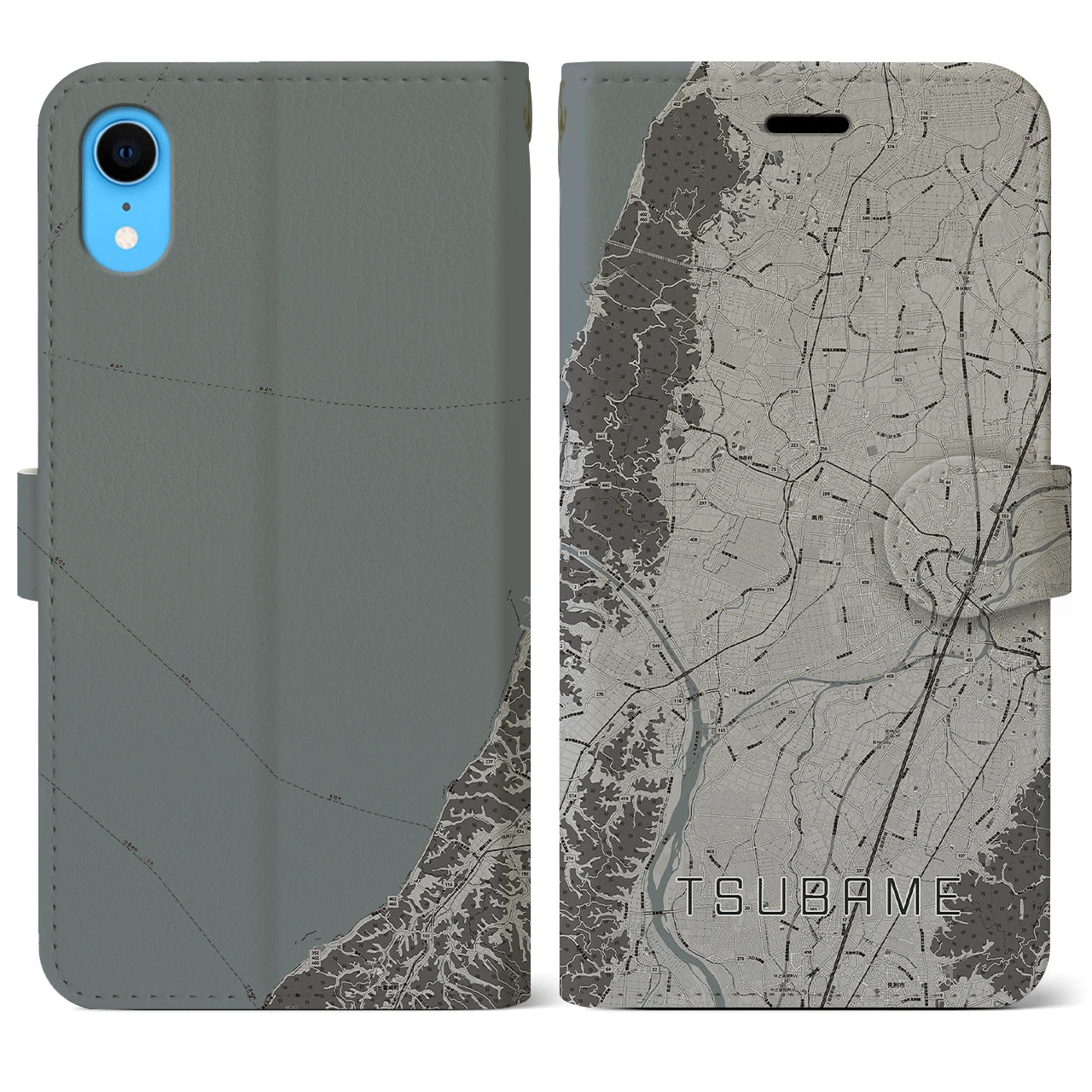 【燕(新潟県)】地図柄iPhoneケース(手帳タイプ)モノトーン・iPhone XR 用