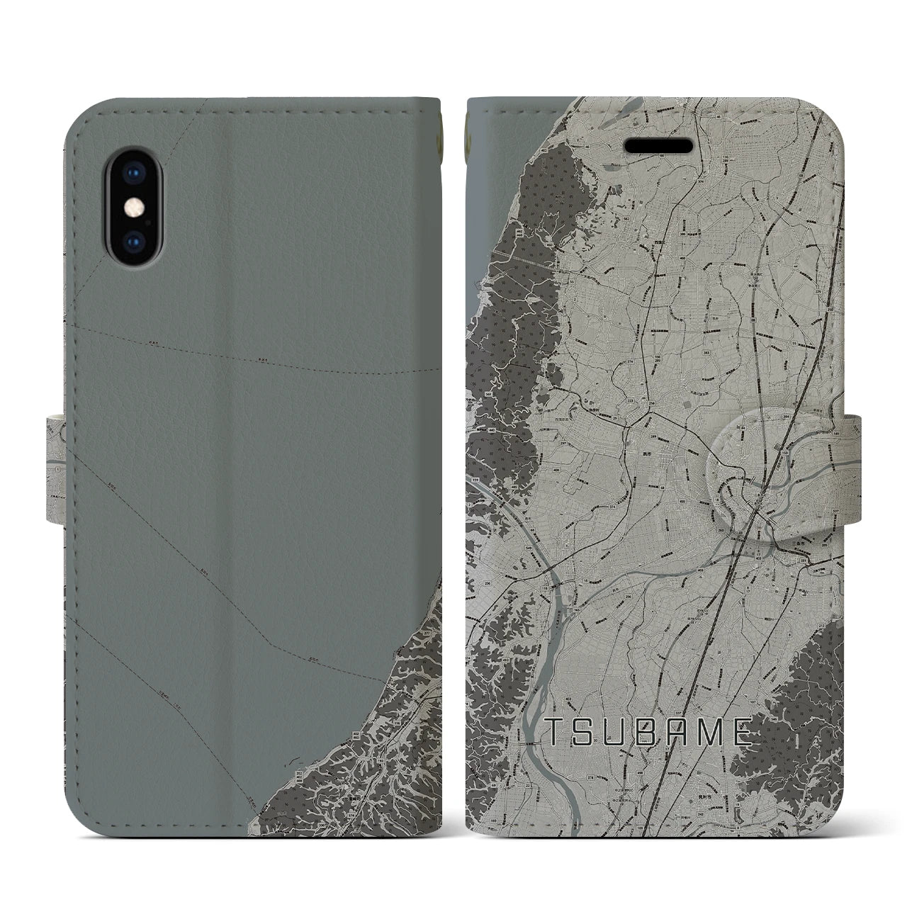 【燕(新潟県)】地図柄iPhoneケース(手帳タイプ)モノトーン・iPhone XS / X 用