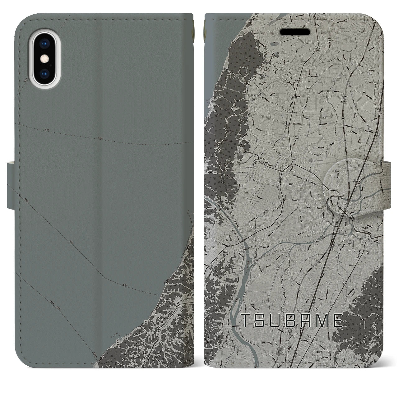 【燕(新潟県)】地図柄iPhoneケース(手帳タイプ)モノトーン・iPhone XS Max 用