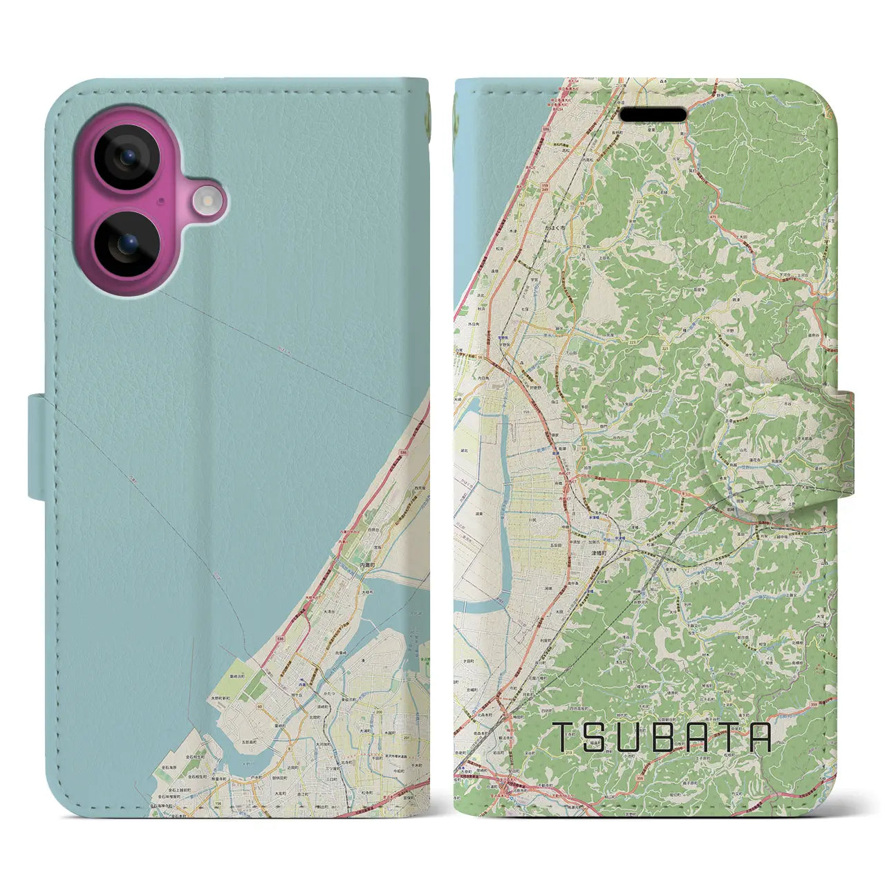 【津幡(石川県)】地図柄iPhoneケース(手帳タイプ)ナチュラル・iPhone 16 Pro 用
