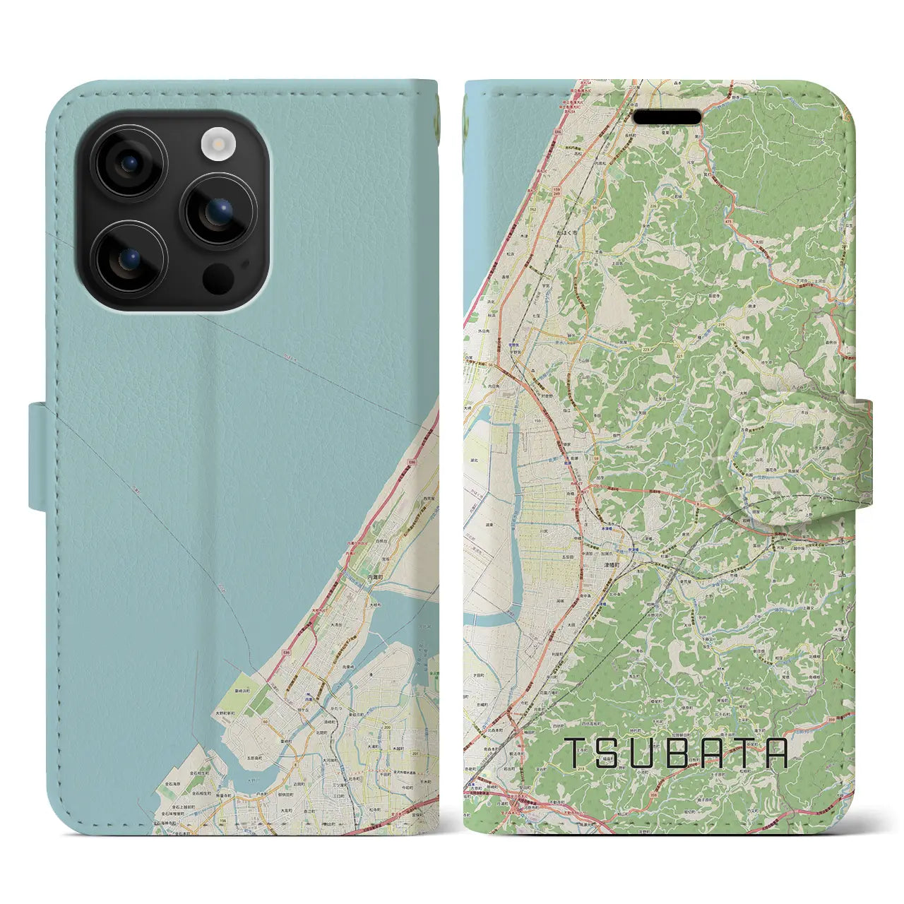【津幡(石川県)】地図柄iPhoneケース(手帳タイプ)ナチュラル・iPhone 16 用