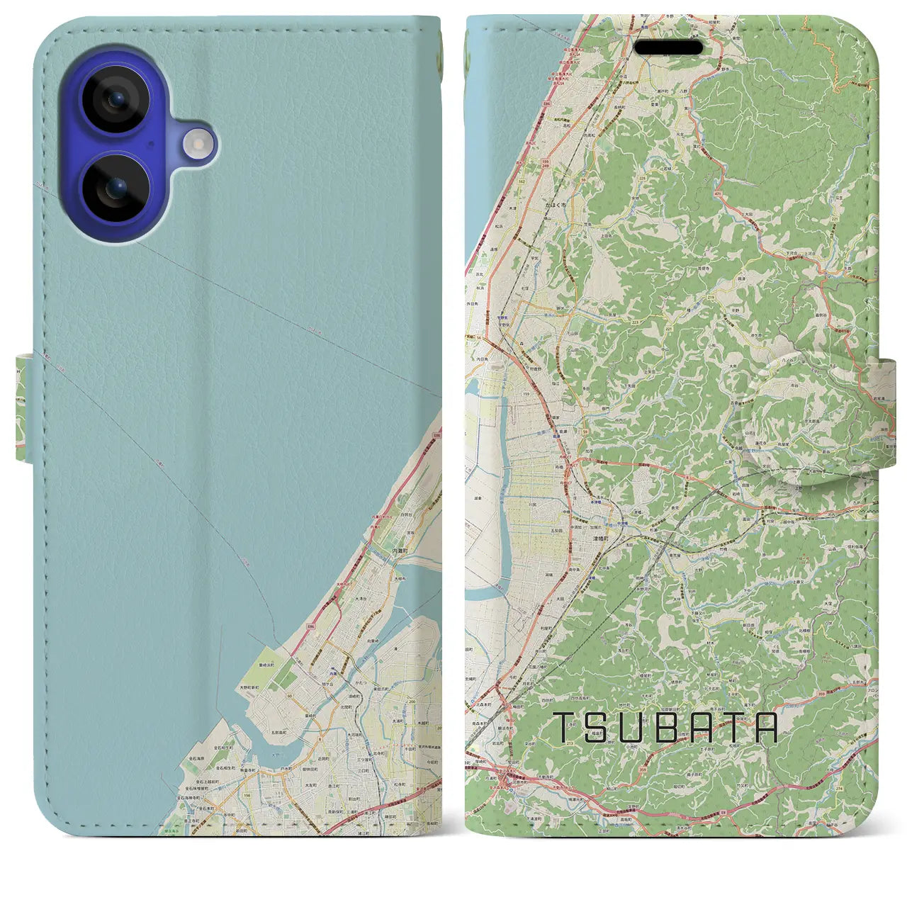 【津幡(石川県)】地図柄iPhoneケース(手帳タイプ)ナチュラル・iPhone 16 Pro Max 用