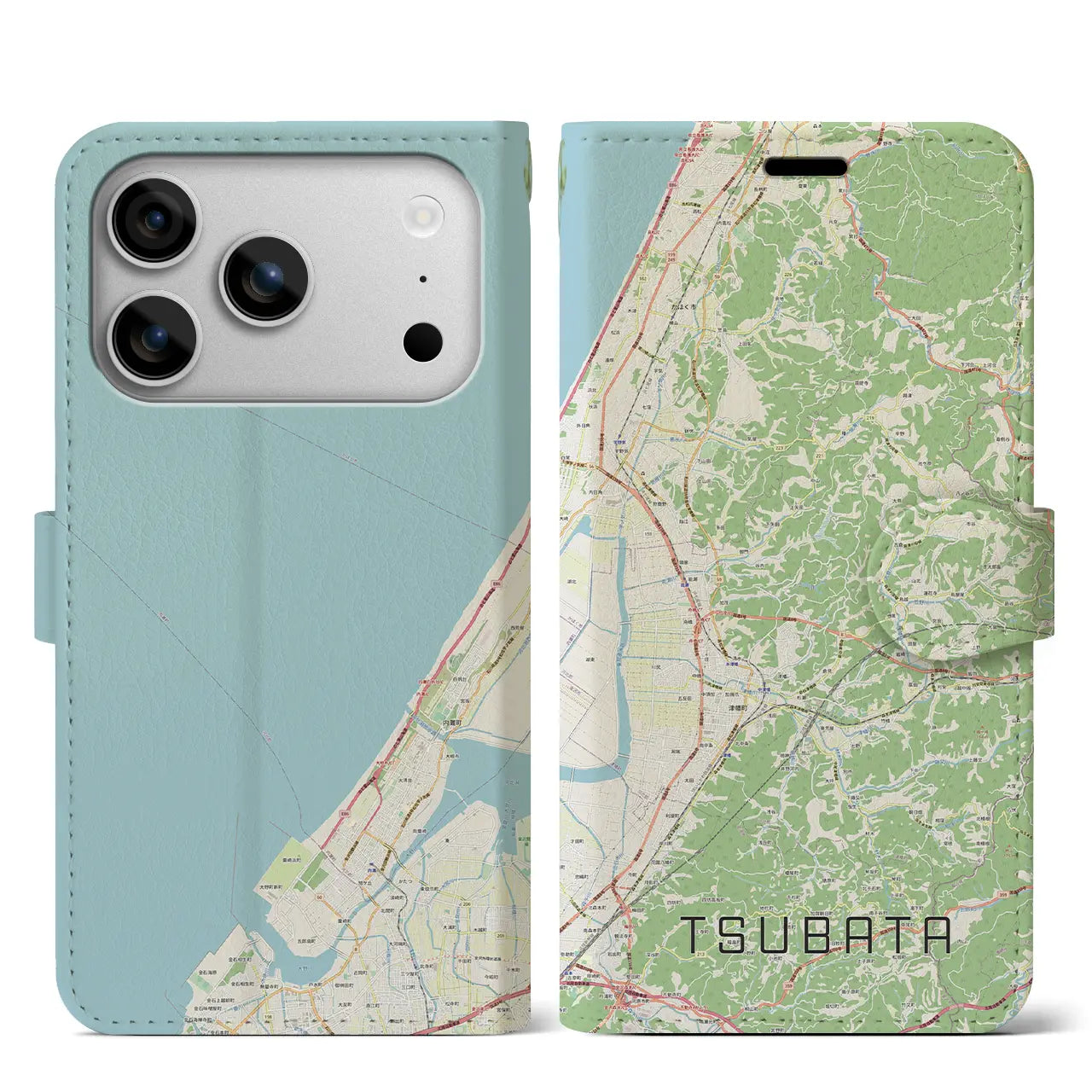 【津幡(石川県)】地図柄iPhoneケース(手帳タイプ)モノトーン・iPhone 17 Pro Max 用