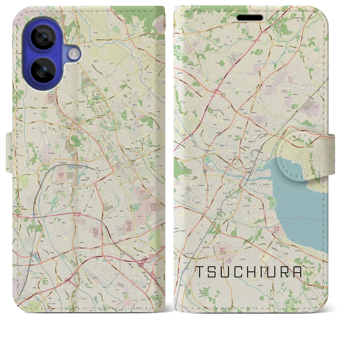 【土浦(茨城県)】地図柄iPhoneケース(手帳タイプ)ナチュラル・iPhone 16 Pro Max 用