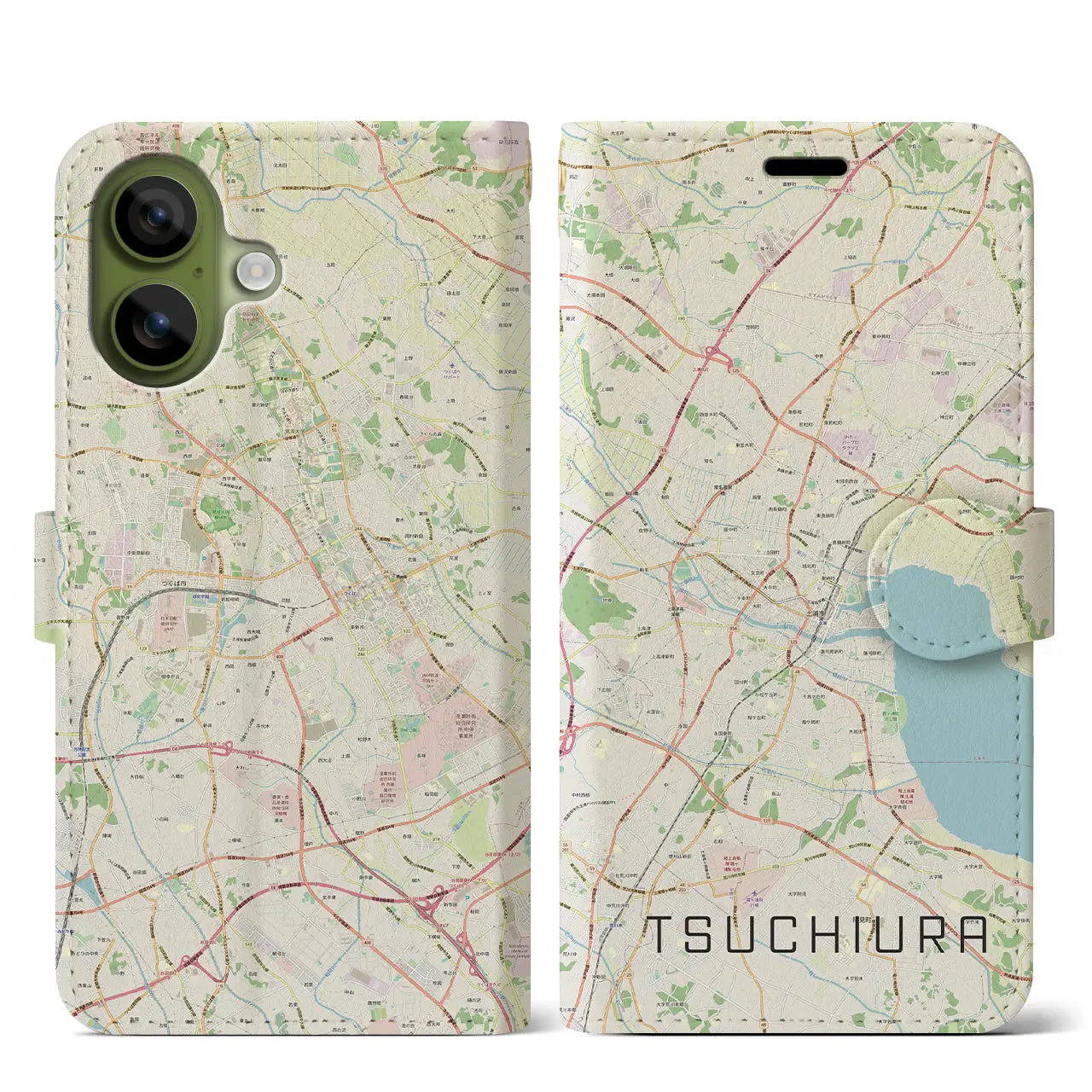 【土浦(茨城県)】地図柄iPhoneケース(手帳タイプ)ナチュラル・iPhone 17 Pro Max 用