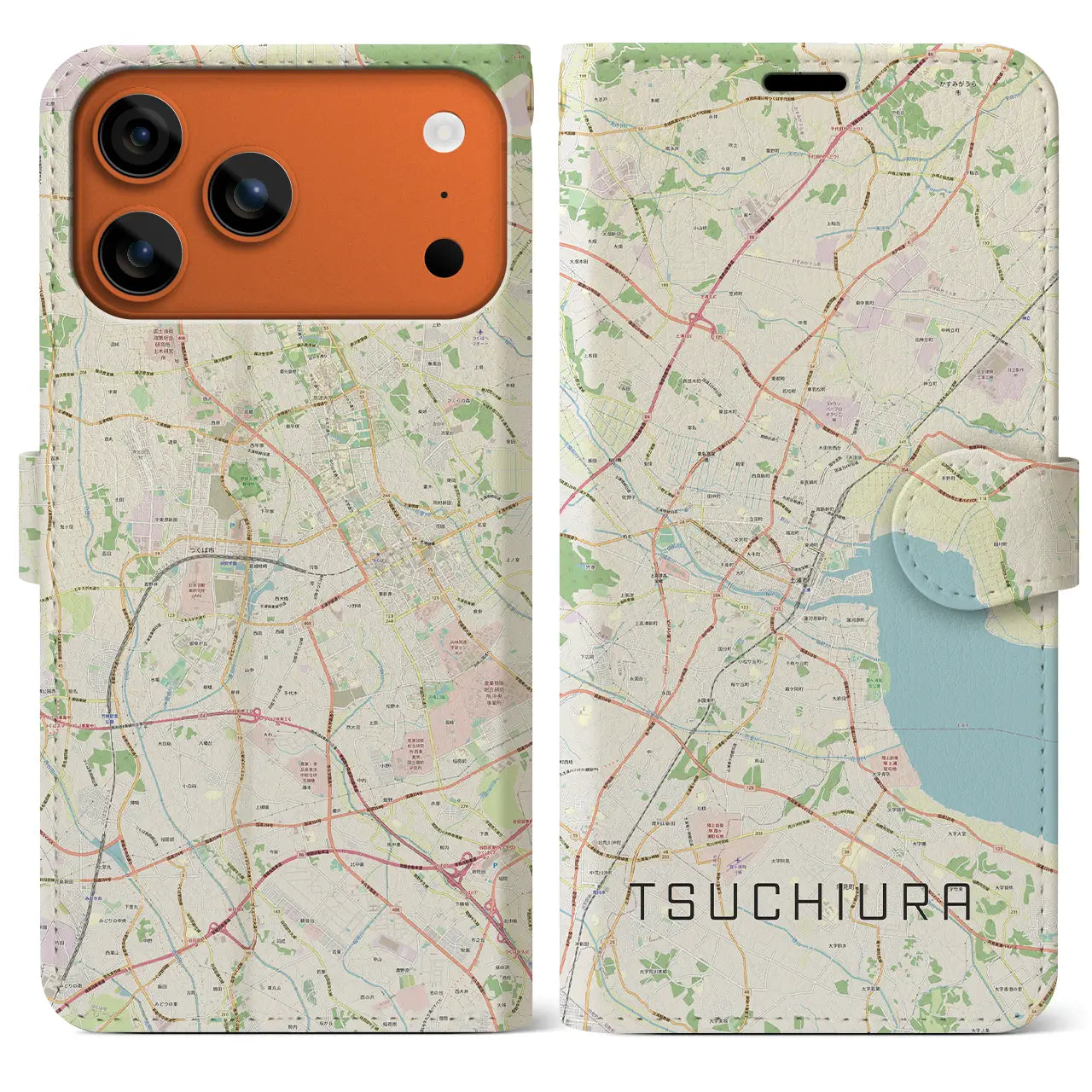 【土浦(茨城県)】地図柄iPhoneケース(手帳タイプ)