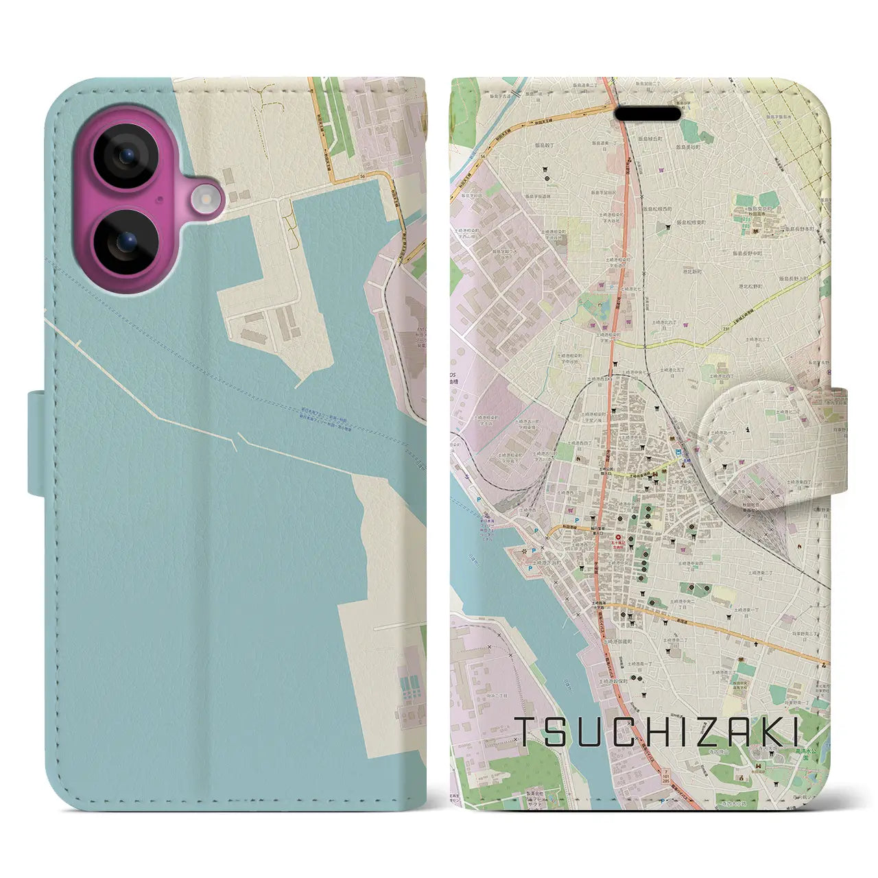 【土崎(秋田県)】地図柄iPhoneケース(手帳タイプ)ナチュラル・iPhone 16 Pro 用