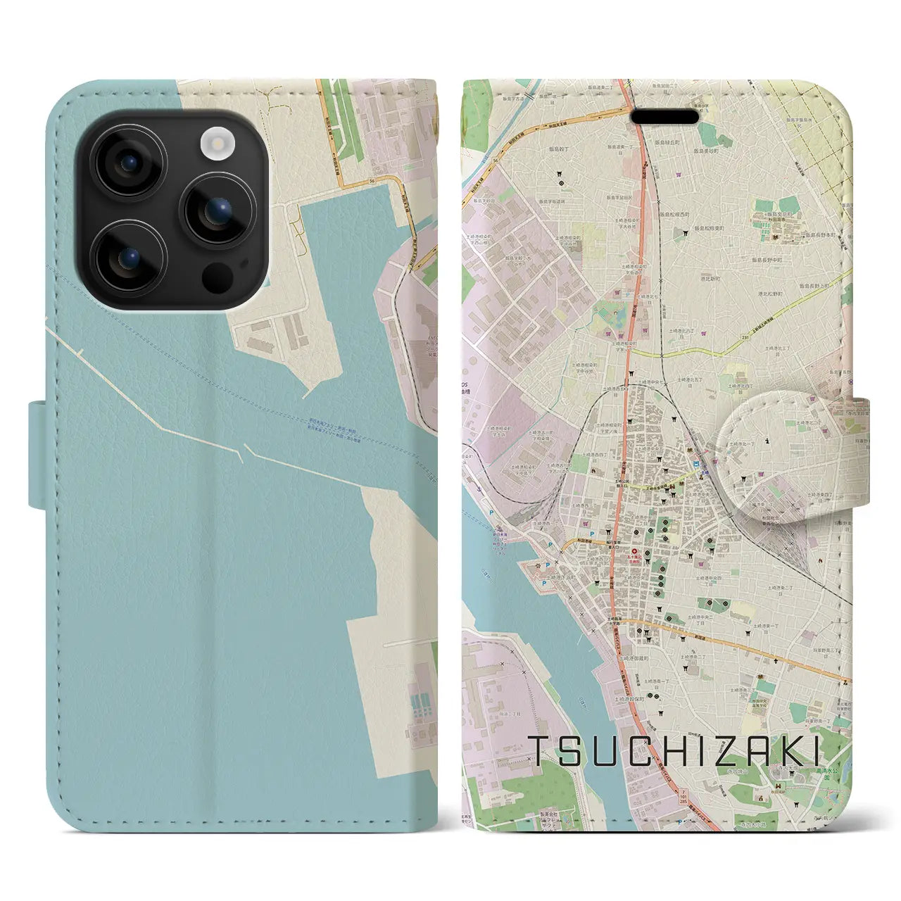 【土崎(秋田県)】地図柄iPhoneケース(手帳タイプ)ナチュラル・iPhone 16 用