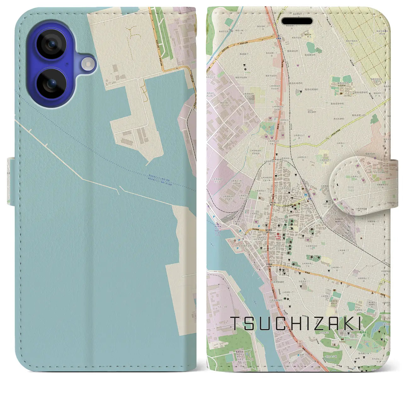 【土崎(秋田県)】地図柄iPhoneケース(手帳タイプ)ナチュラル・iPhone 16 Pro Max 用