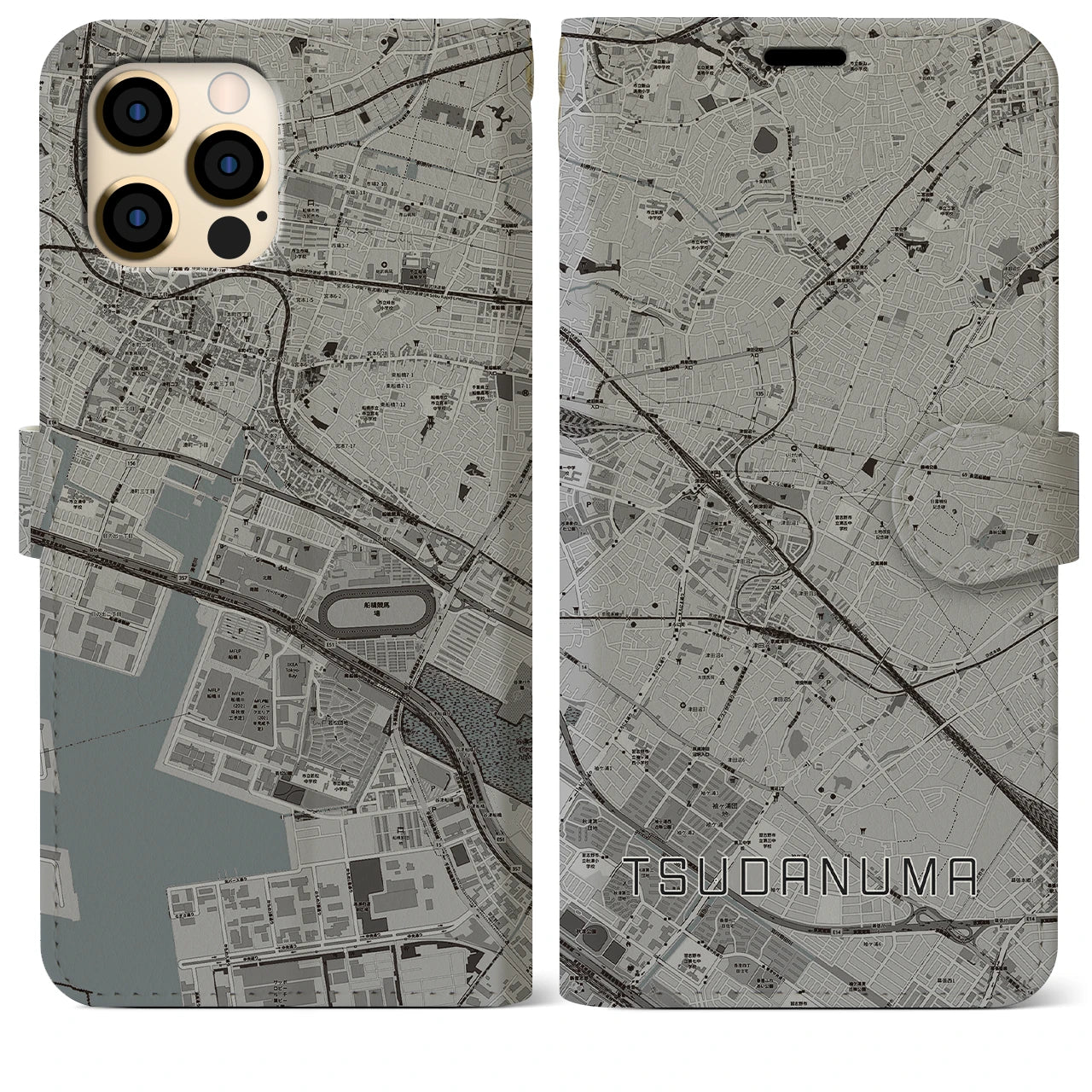 【津田沼(千葉県)】地図柄iPhoneケース(手帳タイプ)