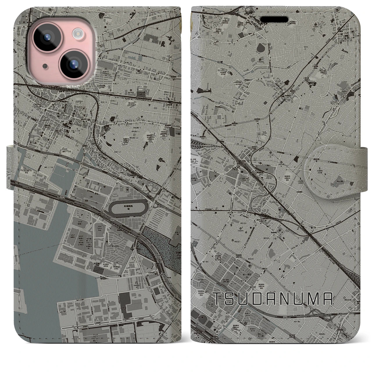 【津田沼(千葉県)】地図柄iPhoneケース(手帳タイプ)
