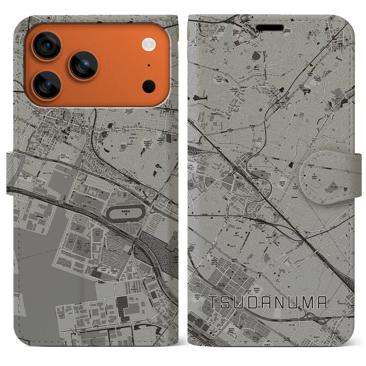 【津田沼(千葉県)】地図柄iPhoneケース(手帳タイプ)