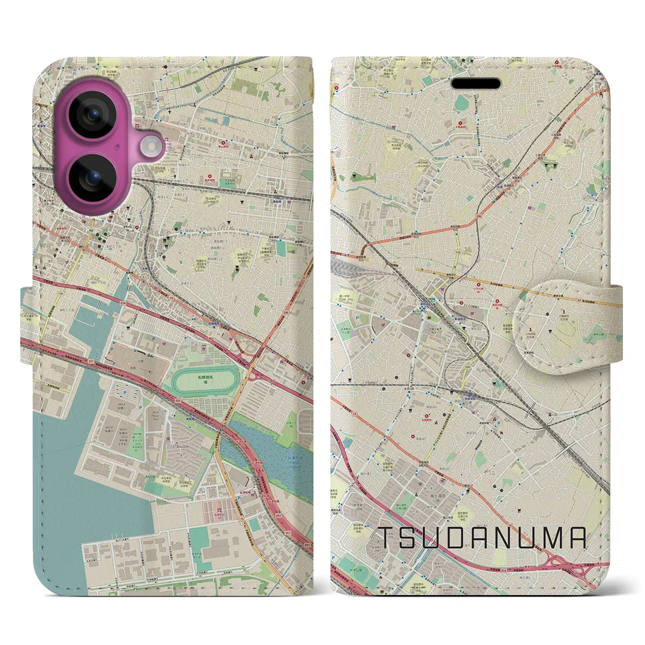 【津田沼(千葉県)】地図柄iPhoneケース(手帳タイプ)