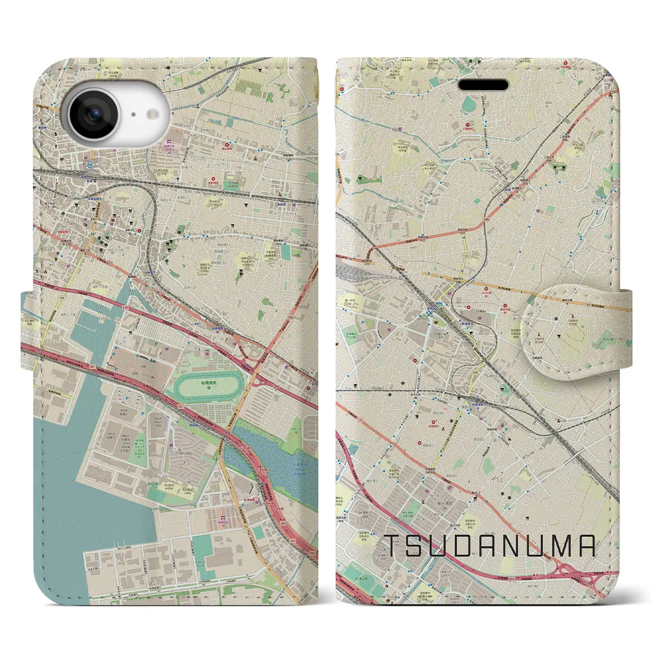 【津田沼(千葉県)】地図柄iPhoneケース(手帳タイプ)