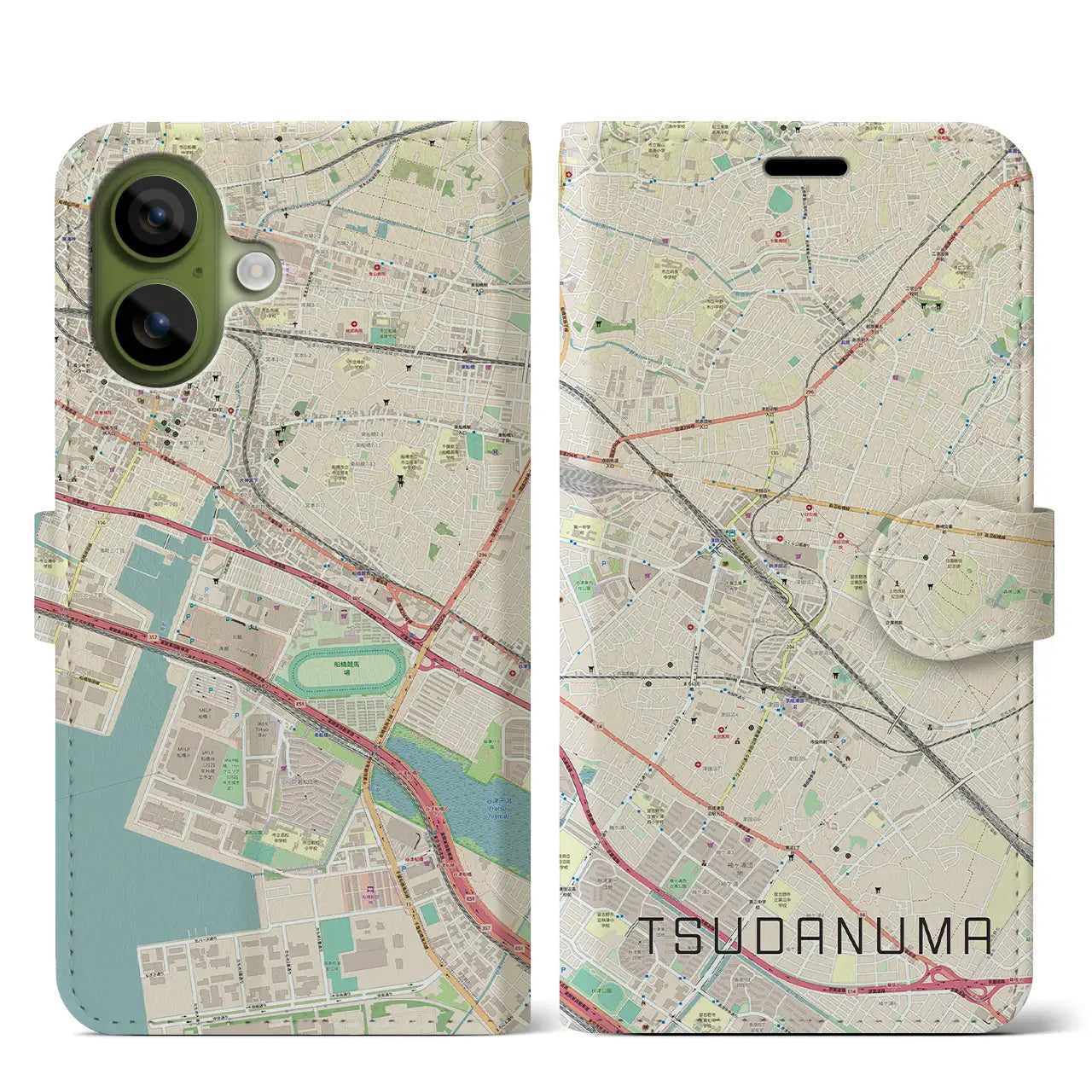 【津田沼(千葉県)】地図柄iPhoneケース(手帳タイプ)