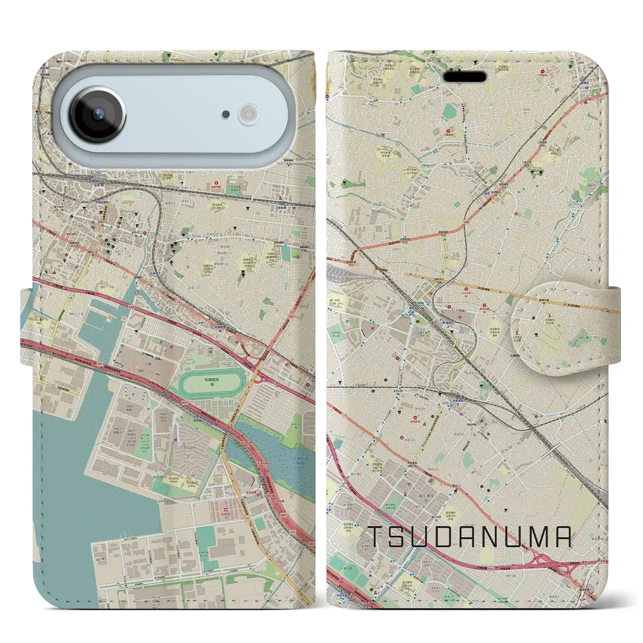 【津田沼(千葉県)】地図柄iPhoneケース(手帳タイプ)