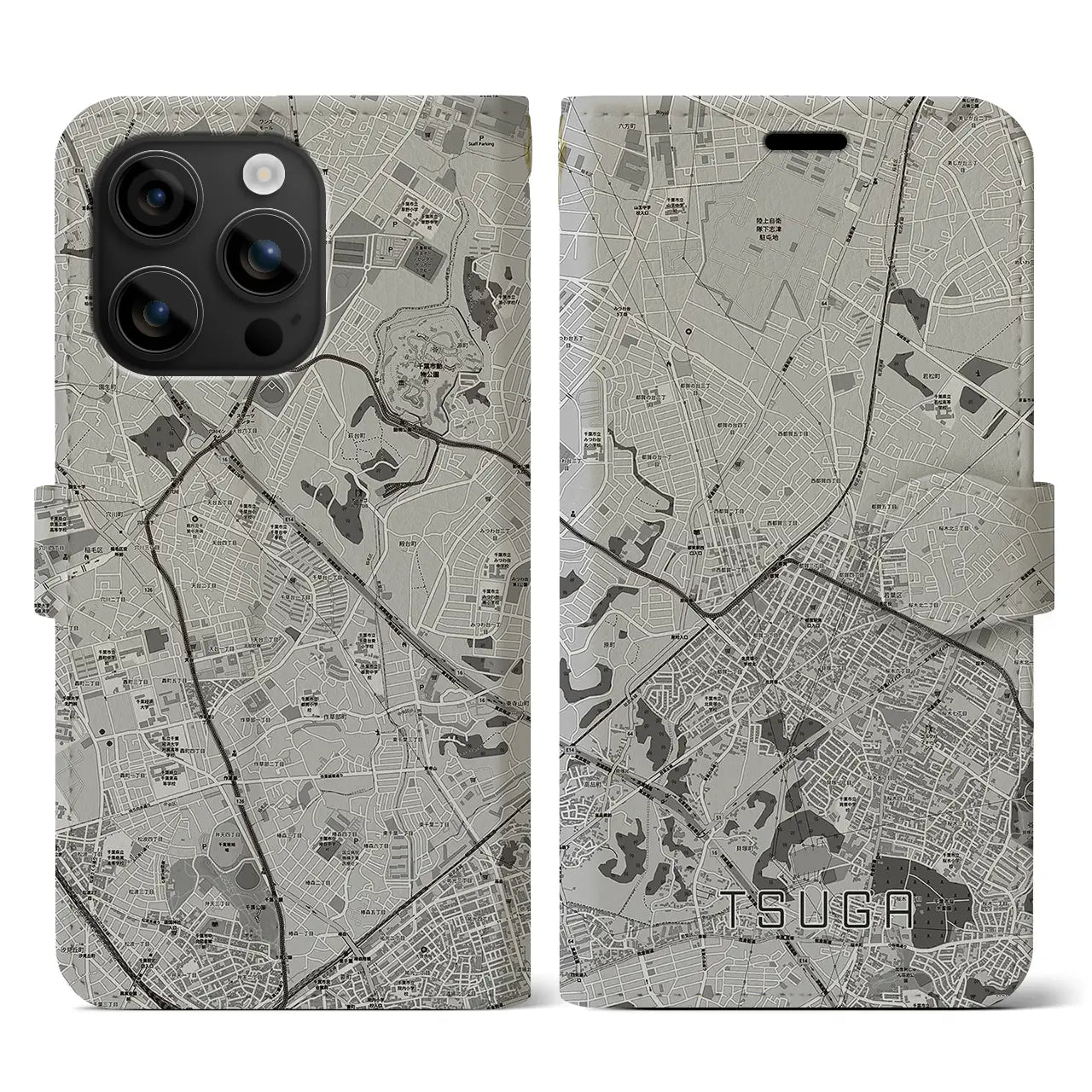 【都賀(千葉県)】地図柄iPhoneケース(手帳タイプ)モノトーン・iPhone 16 用