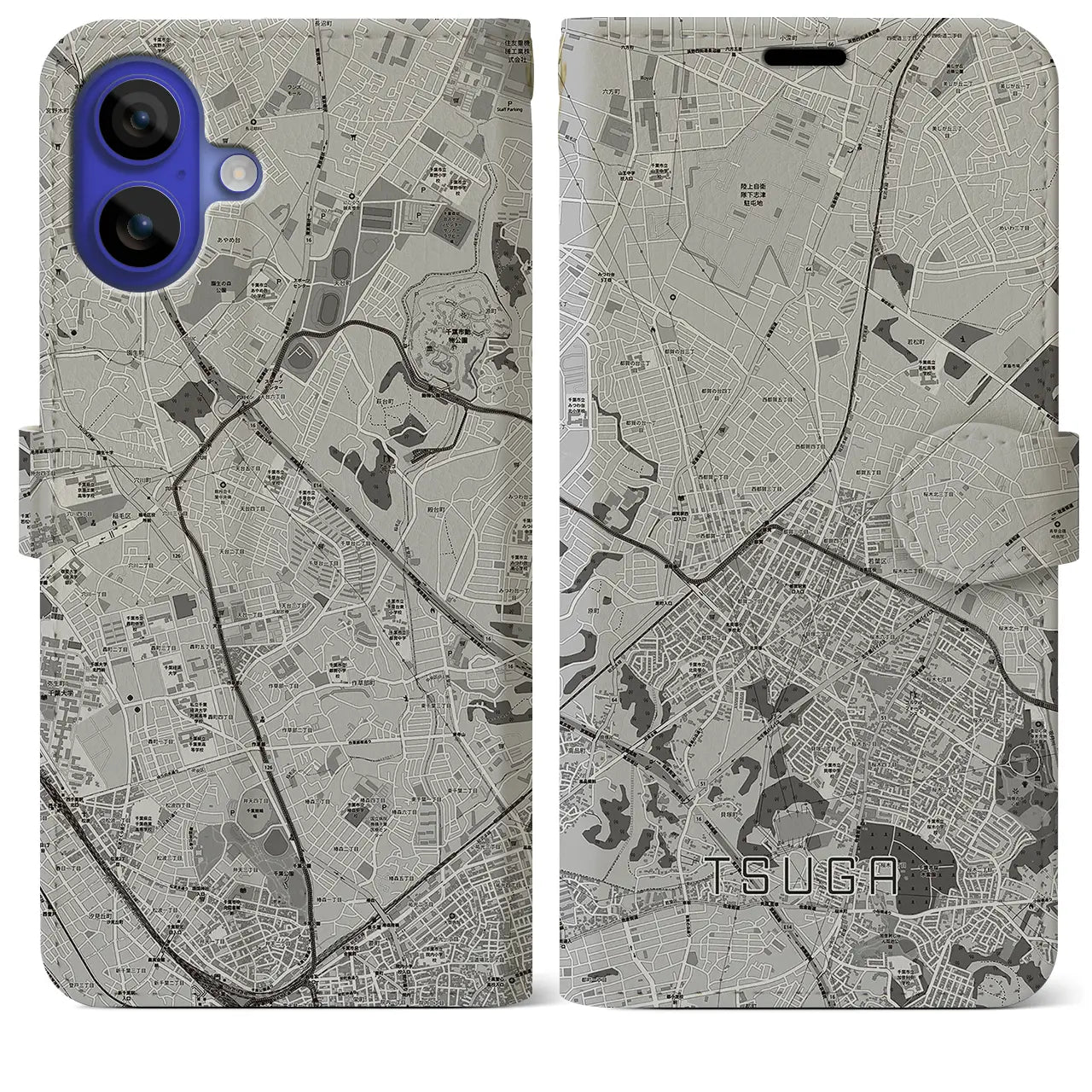 【都賀(千葉県)】地図柄iPhoneケース(手帳タイプ)モノトーン・iPhone 16 Pro Max 用