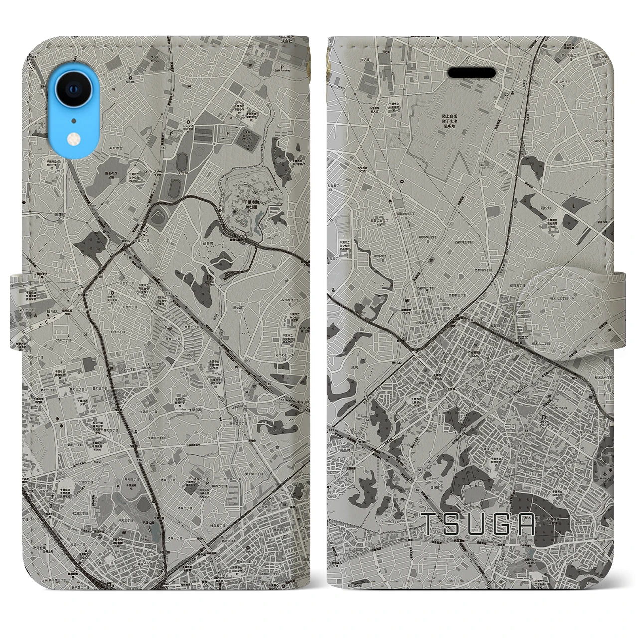 【都賀(千葉県)】地図柄iPhoneケース(手帳タイプ)モノトーン・iPhone XR 用