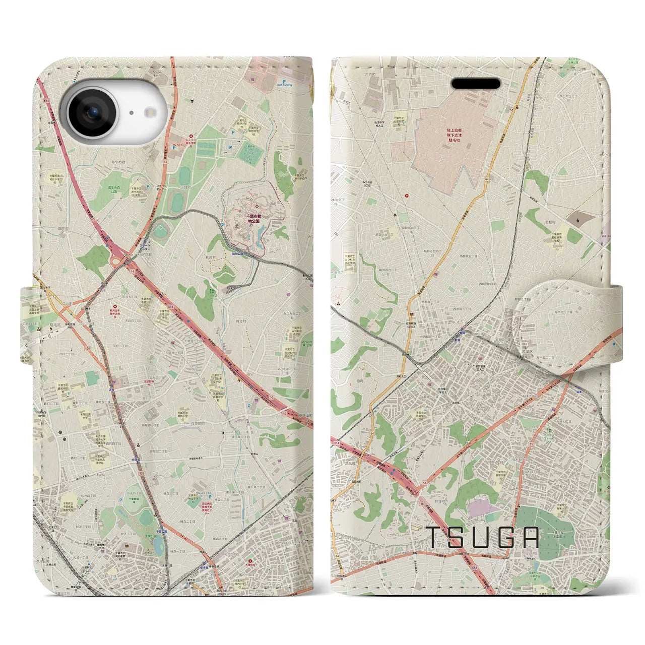 【都賀(千葉県)】地図柄iPhoneケース(手帳タイプ)