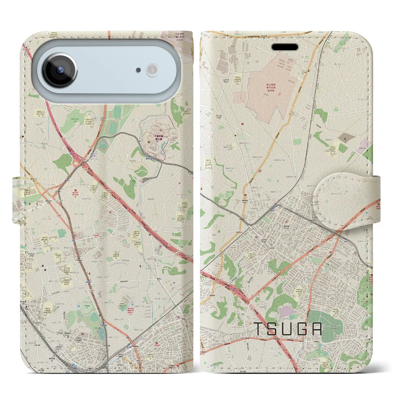 【都賀(千葉県)】地図柄iPhoneケース(手帳タイプ)モノトーン・iPhone 17 Pro Max 用