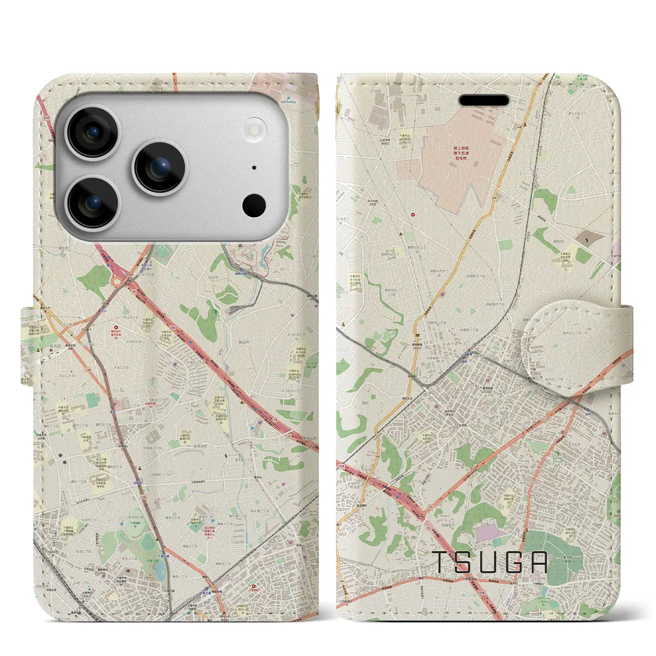 【都賀(千葉県)】地図柄iPhoneケース(手帳タイプ)