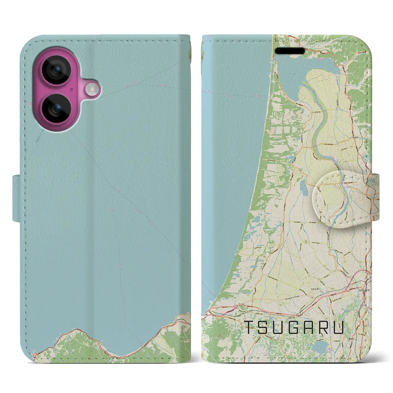 【つがる(青森県)】地図柄iPhoneケース(手帳タイプ)ナチュラル・iPhone 16 Pro 用