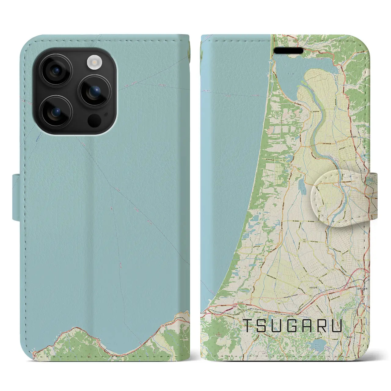 【つがる(青森県)】地図柄iPhoneケース(手帳タイプ)ナチュラル・iPhone 16 用