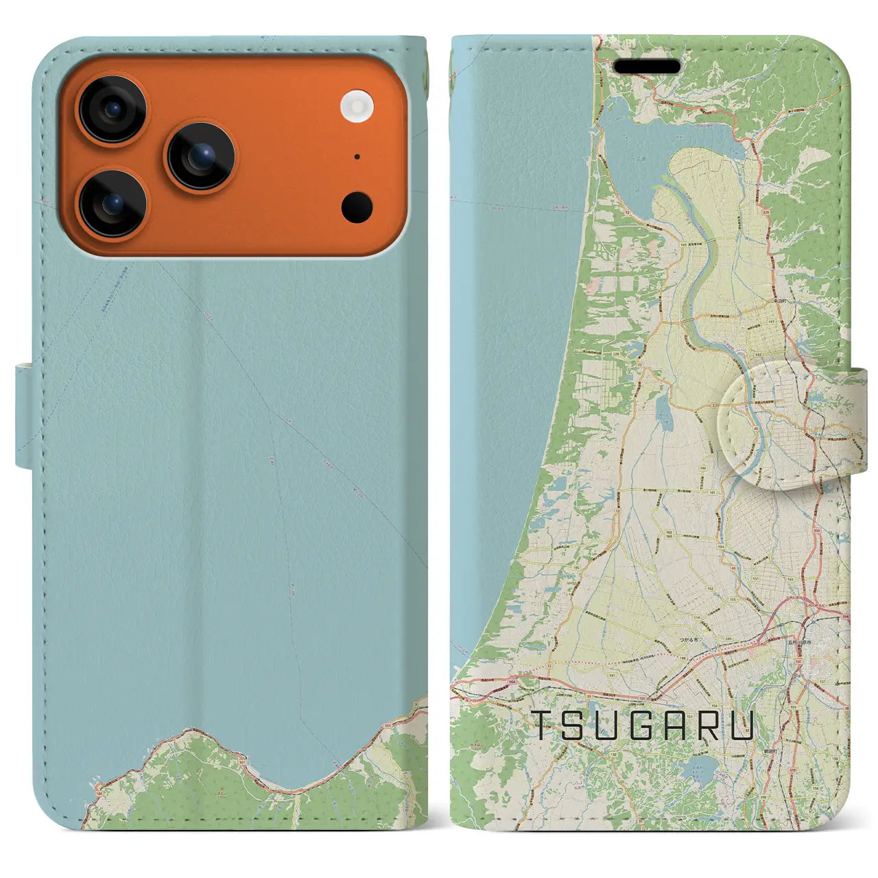 【つがる(青森県)】地図柄iPhoneケース(手帳タイプ)モノトーン・iPhone 17 Pro Max 用