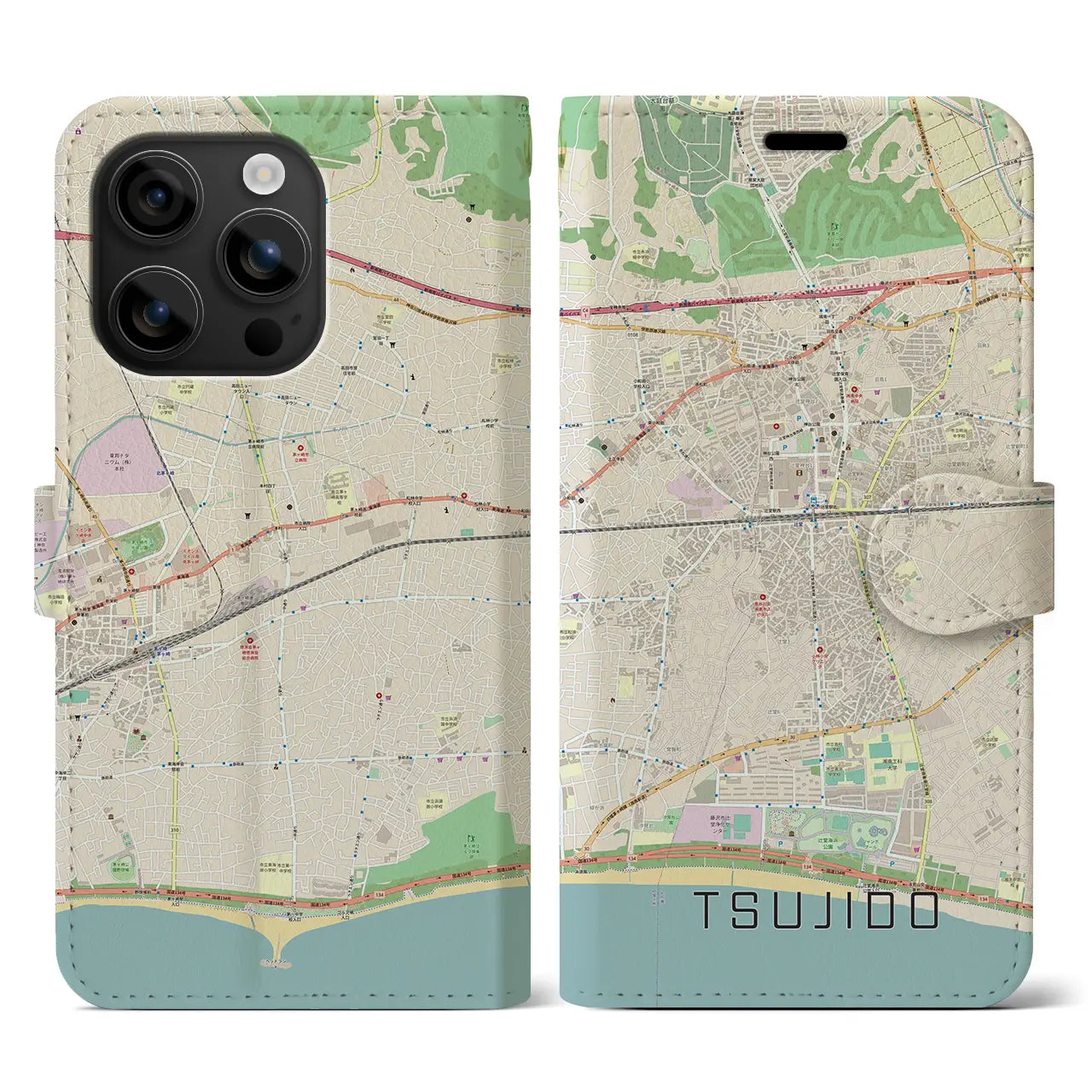 【辻堂(神奈川県)】地図柄iPhoneケース(手帳タイプ)ナチュラル・iPhone 16 用