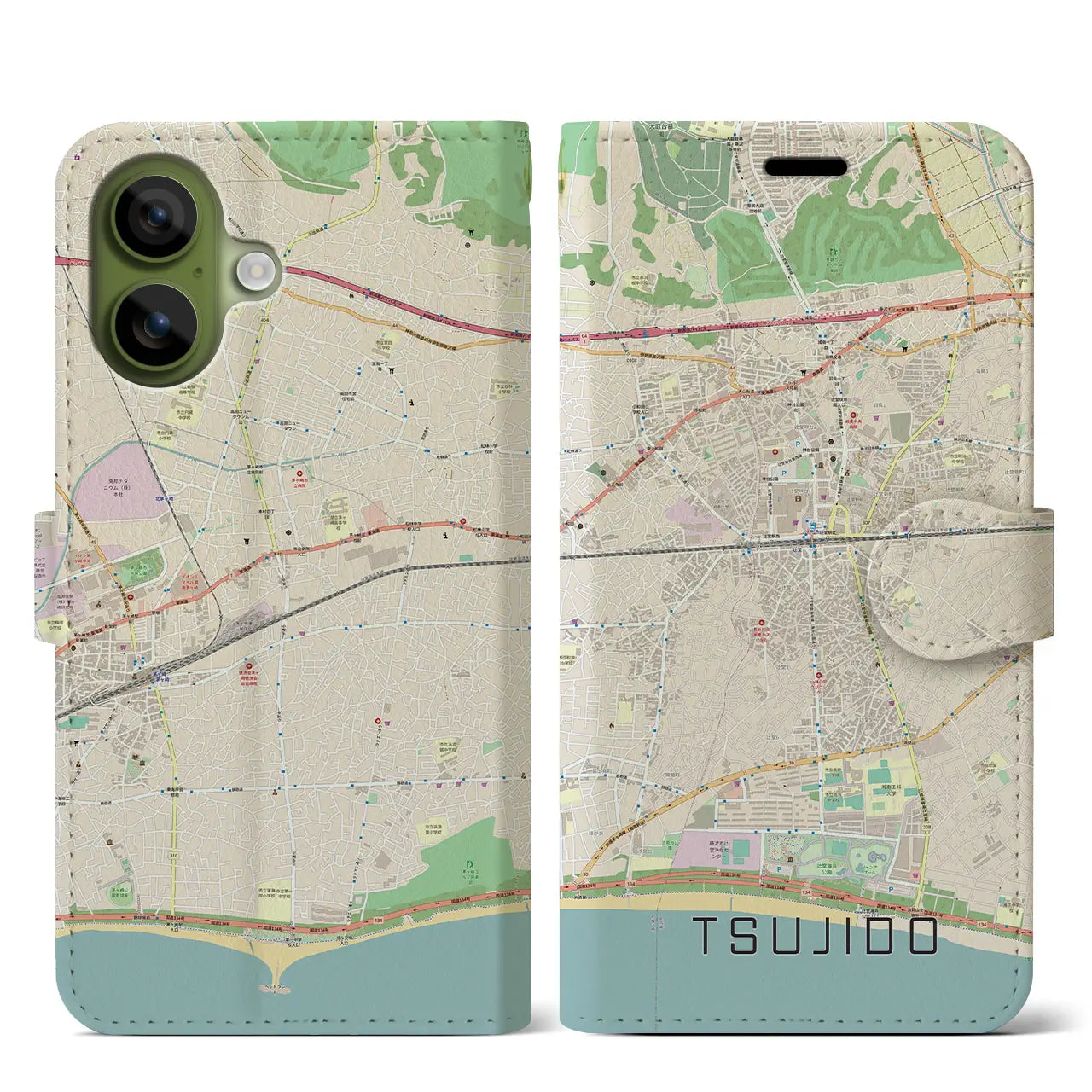 【辻堂(神奈川県)】地図柄iPhoneケース(手帳タイプ)モノトーン・iPhone 17 Pro Max 用
