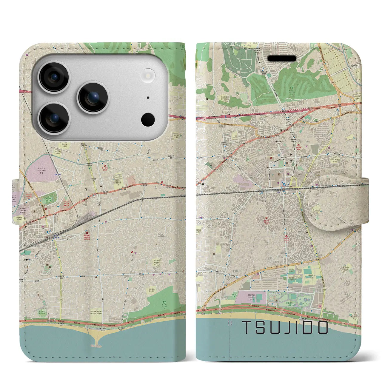 【辻堂(神奈川県)】地図柄iPhoneケース(手帳タイプ)ナチュラル・iPhone 17 Pro Max 用